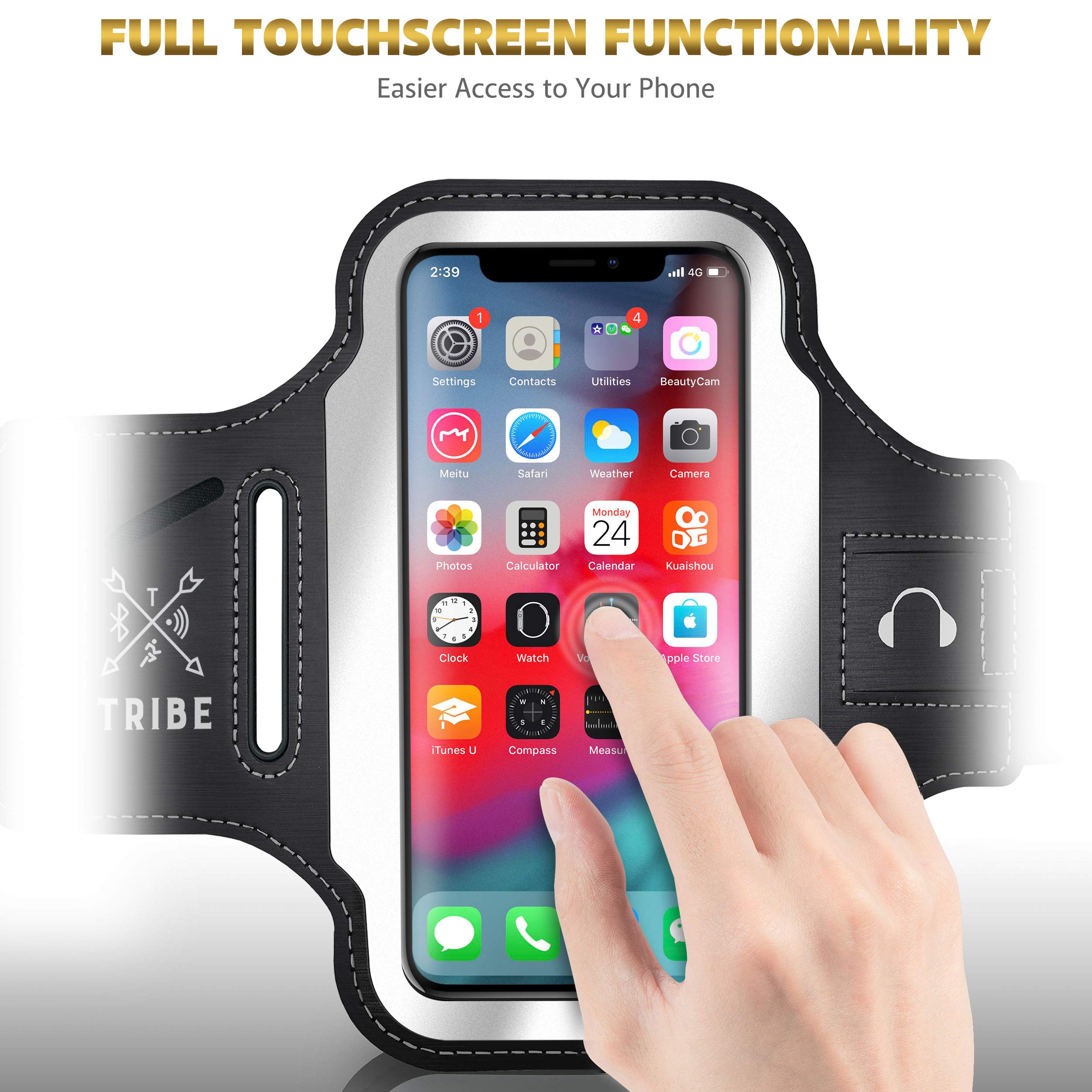TRIBE Running Phone Holder Armband for iPhone & Galaxy - Adjustable Sports Armband for Women & Men - Perfect for Running, Jogging, Walking, Gym Workouts - Fits All Smartphones with CC/Key Pocket - Stay Active & Connected During Workouts, Marathons & Outdoor Activities