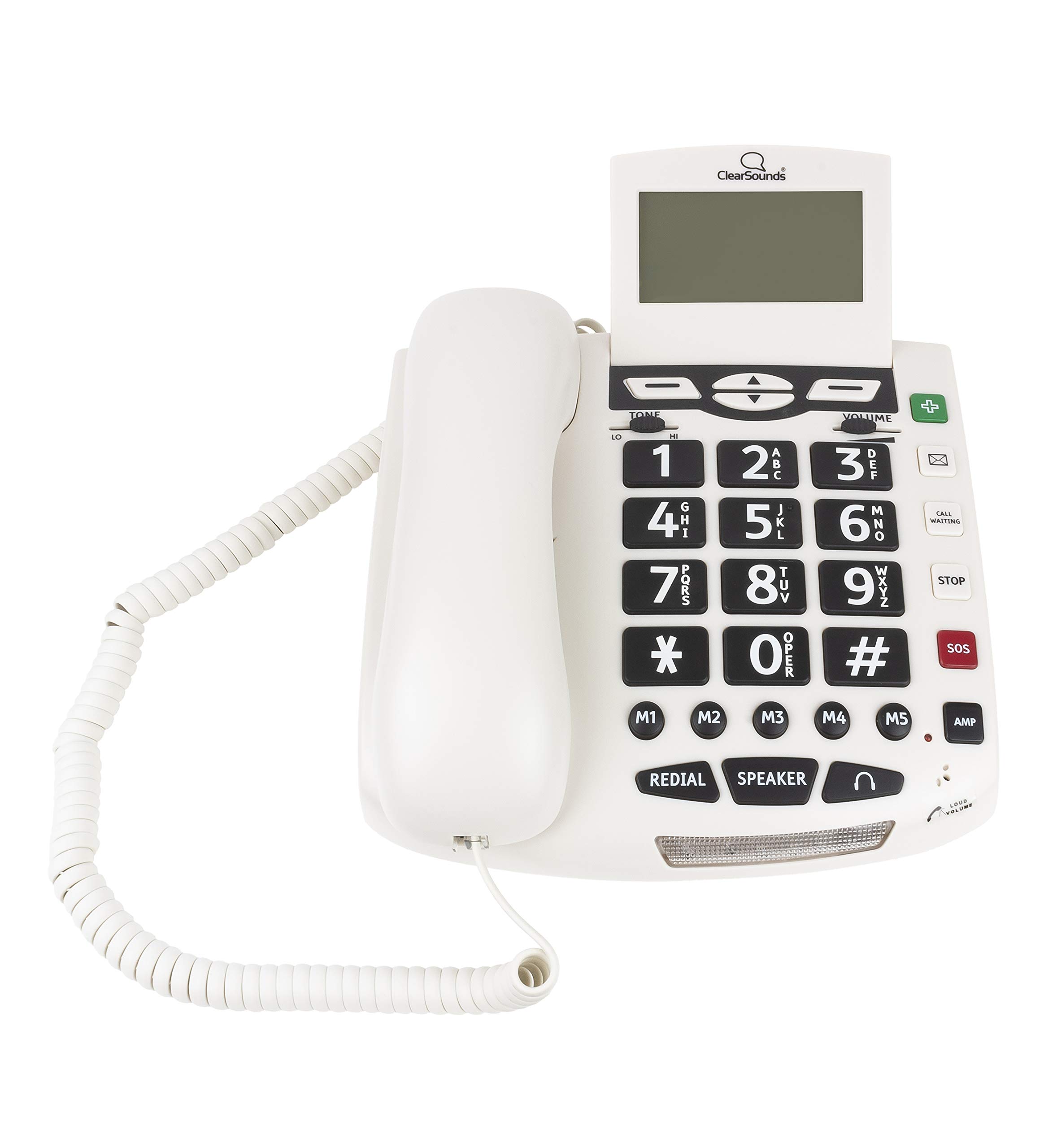 Amplified Corded Phone with Wireless SOS Alarm Pendant & Remote Audio Monitoring - Single-Line Operation, AC Powered - Ideal for Elderly Care & Home Security