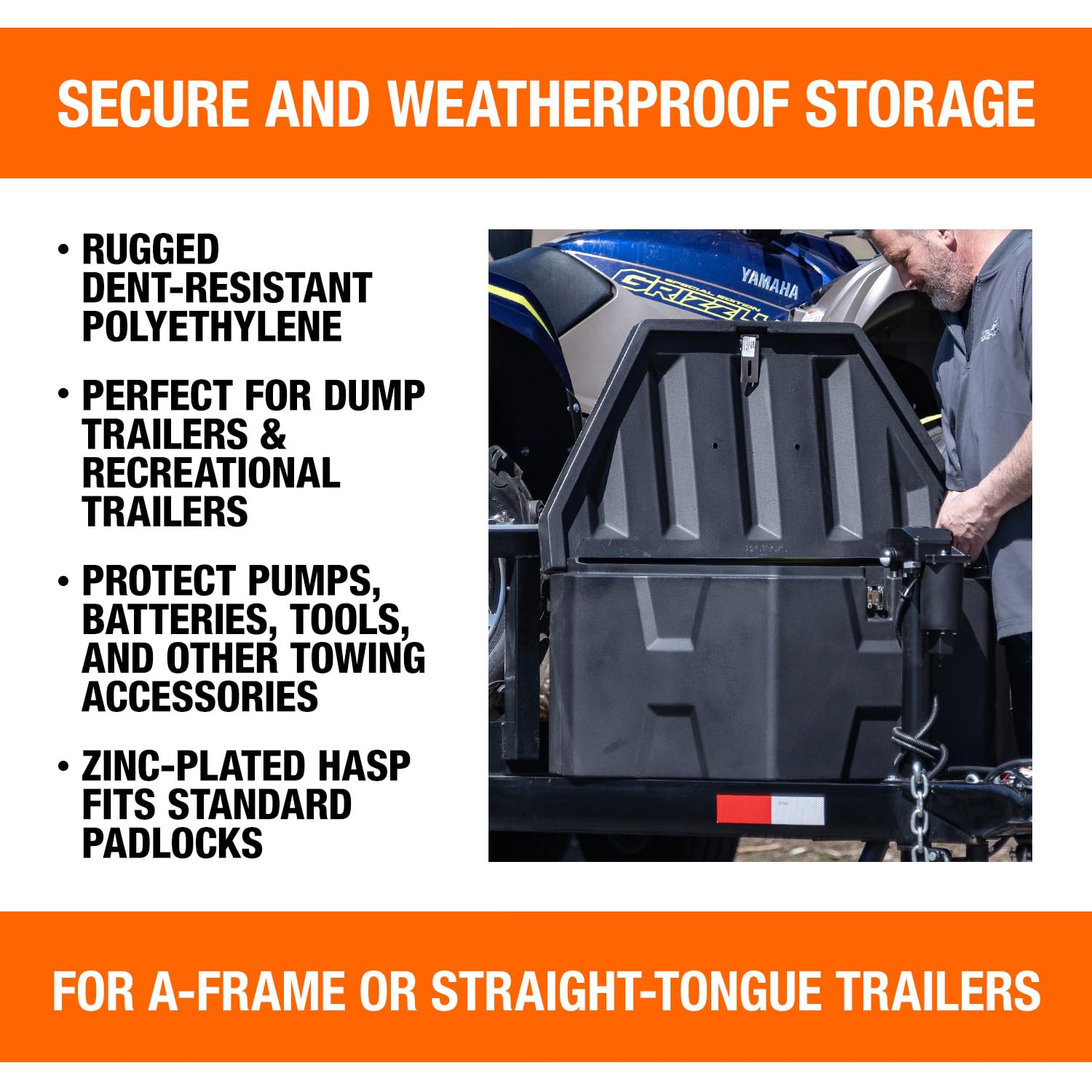 Buyers Products 1701680 Black Poly Trailer Tongue Tool Box - 18x19x36 Inch Heavy Duty Cargo Storage Container - Made in USA - Perfect for Truck, RV & Trailer Organization - Waterproof & Durable for Outdoor Use