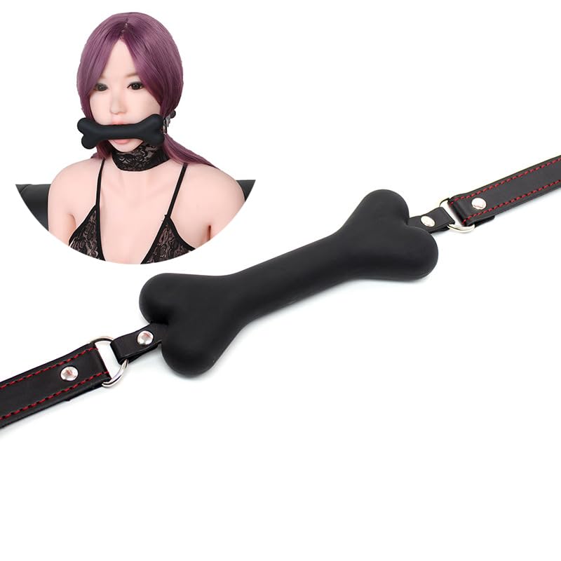 Premium Black Silicone Ball Gag with Leather Straps - BDSM Bondage Gear for Adults, Fetish Restraint Toy, Dog Bone Design for Breathable Comfort - Perfect for Role Play, BDSM Scenes & Fetish Parties