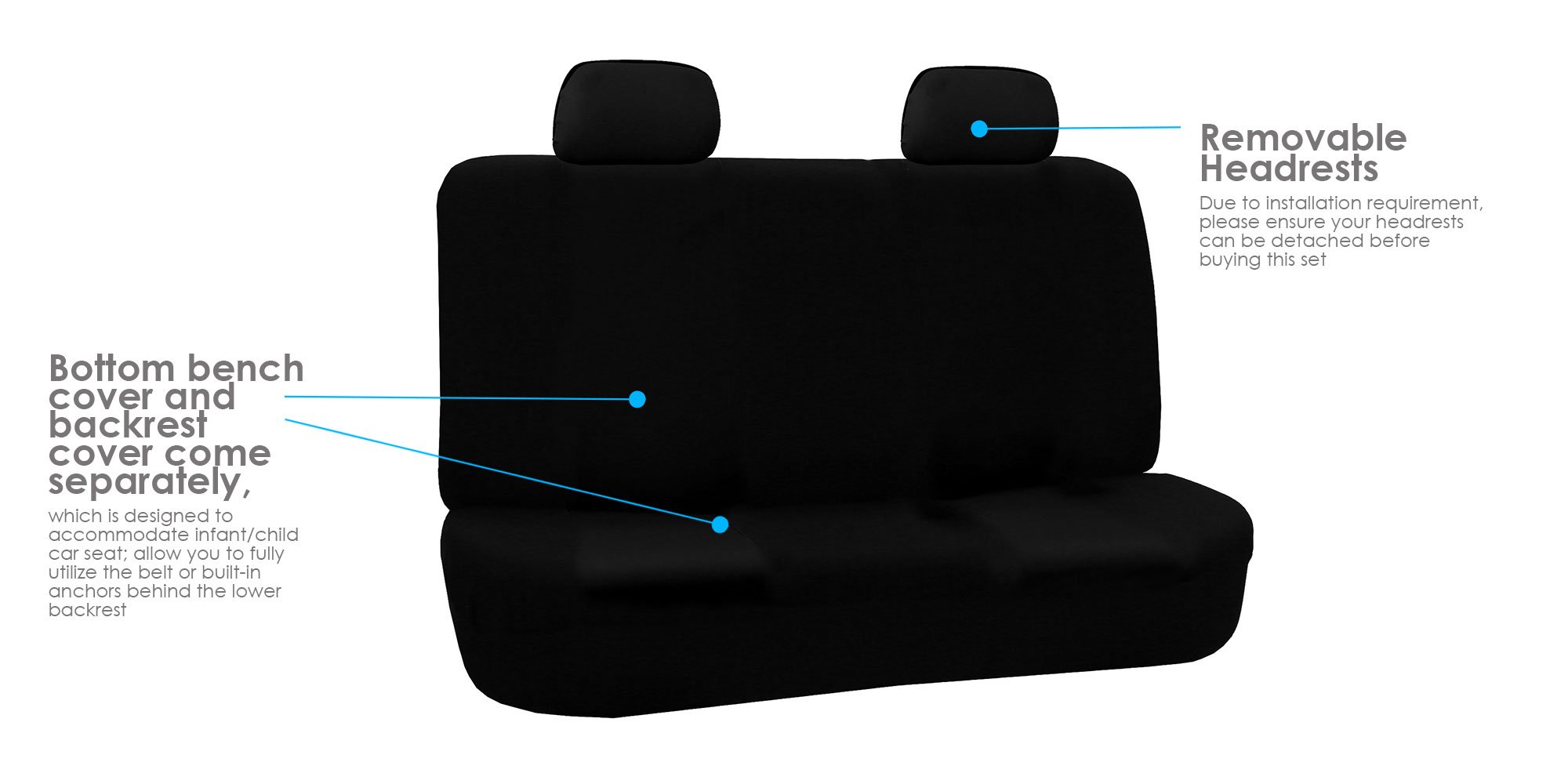Premium Universal Black Car Seat Cover for Rear Bench - Durable Cloth Protector for Dogs & Kids | Fits SUV, Sedan, Van | Interior Accessories for Family Travel & Pet Safety