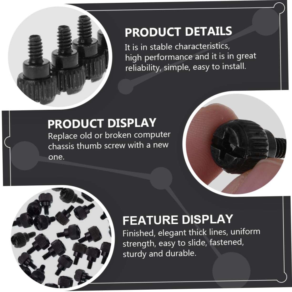 BESTonZON 100pcs Black Metal Computer Case Thumbscrews - High Strength, Elegant Design, Easy to Install for PC Build & Maintenance