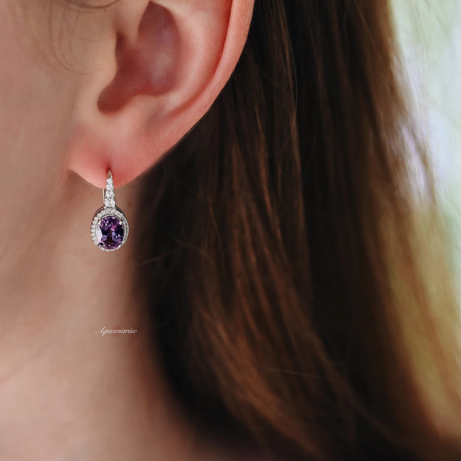 Oval Halo Alexandrite Earrings in Sterling Silver | Elegant Jewelry Gift for Women | Perfect for Weddings, Anniversaries & Special Occasions