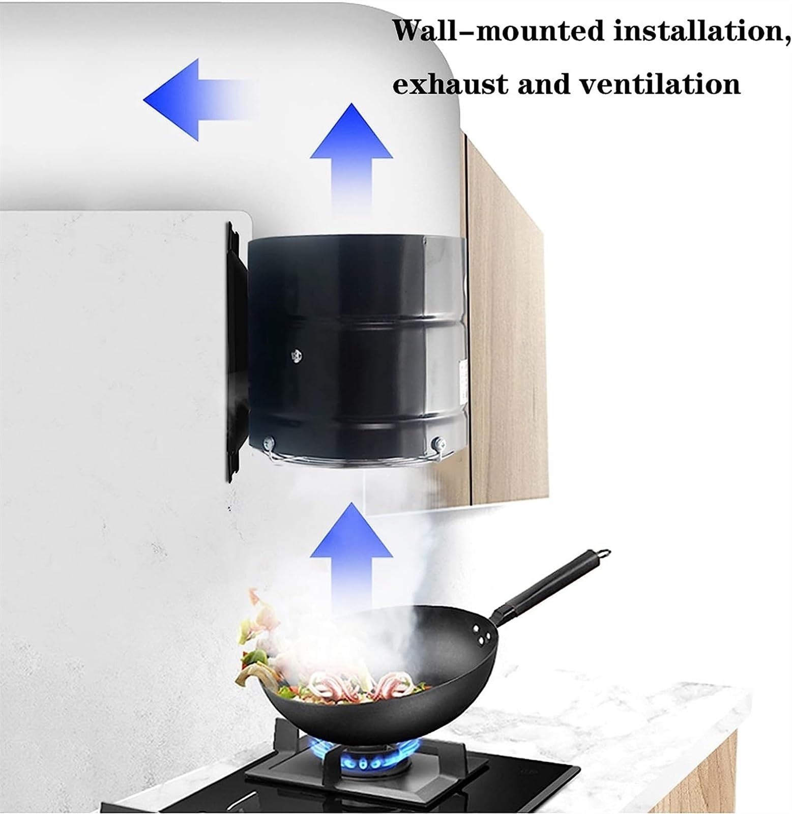 FAiruo Portable Vertical Exhaust Fan - Small Duct Kitchen Desk Fan with Base & Mesh Cover - No Drilling Required for Easy Installation - Perfect for Home, Office, and Commercial Use