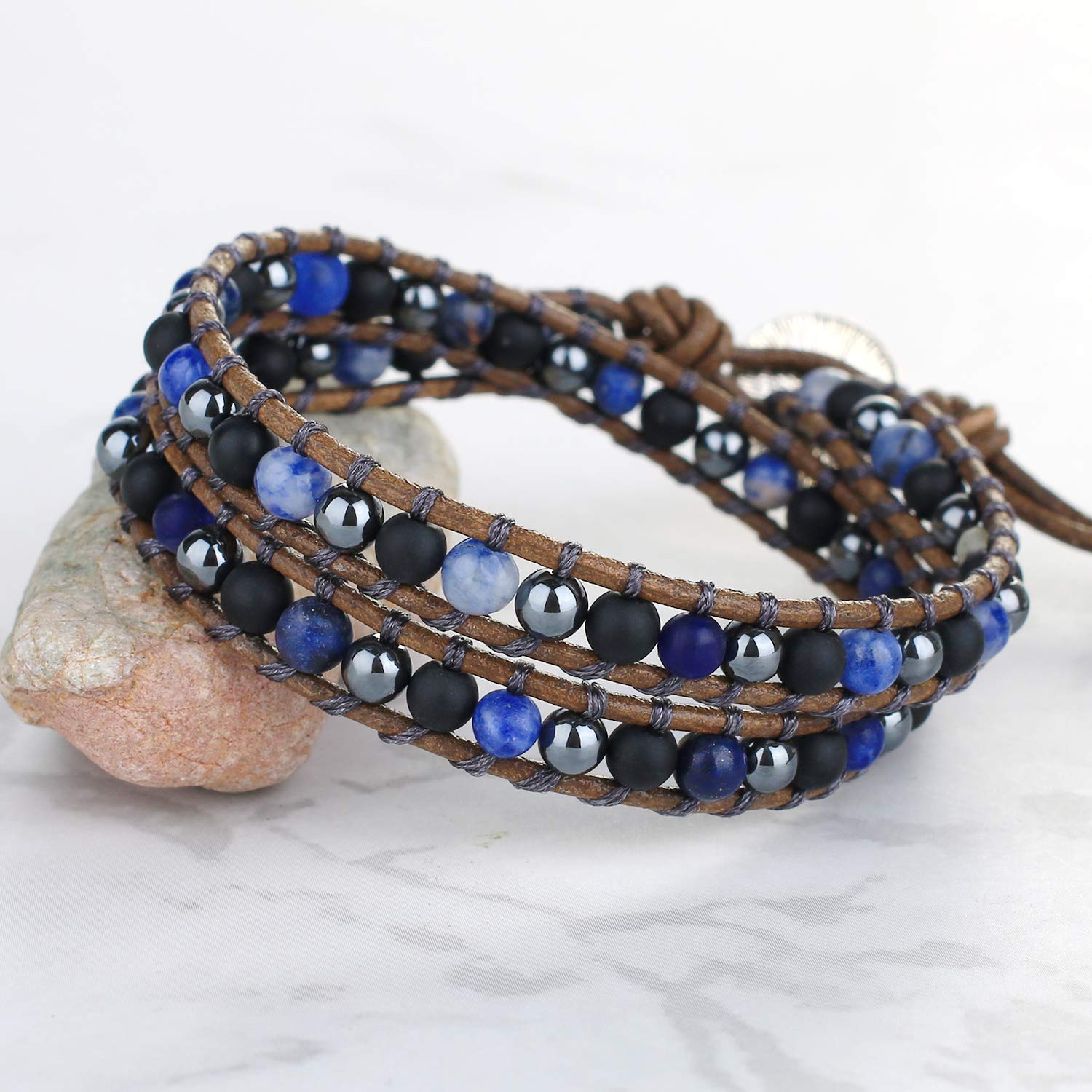 KELITCH Hand-Braided Leather & Beaded Wrap Bracelet Set for Women - Stackable Boho Jewelry for Everyday Wear, Gift Giving & Special Occasions