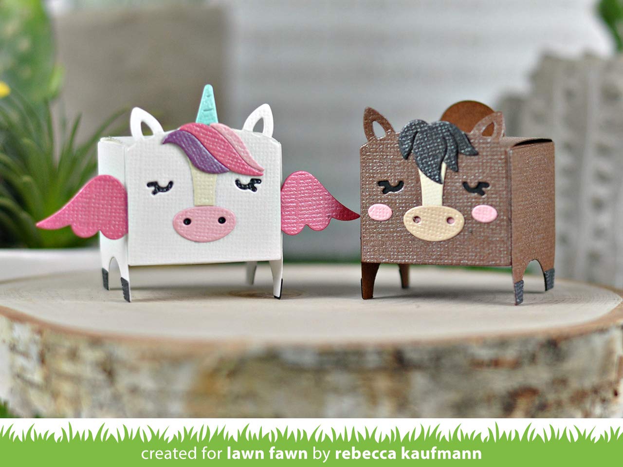 Lawn Fawn Tiny Gift Box Add-ons - Unicorn or Horse and Bee - 2 Piece Set for DIY Greeting Cards, Scrapbooking & Party Favors