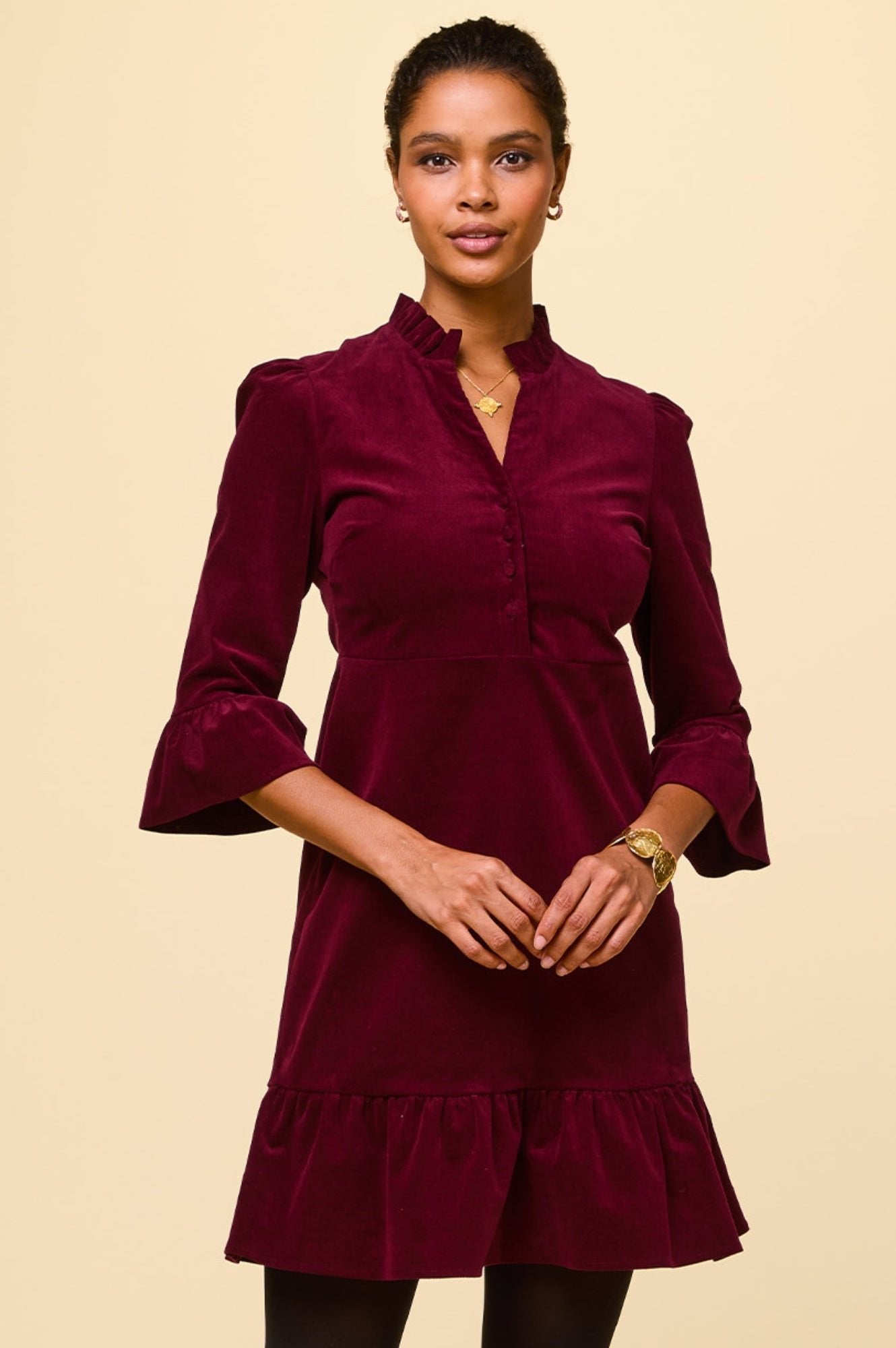 Percy Short Stretch Corduroy Dress for Women - Burgundy Wine Color | Casual Fall Outfits, Date Night, Office Wear