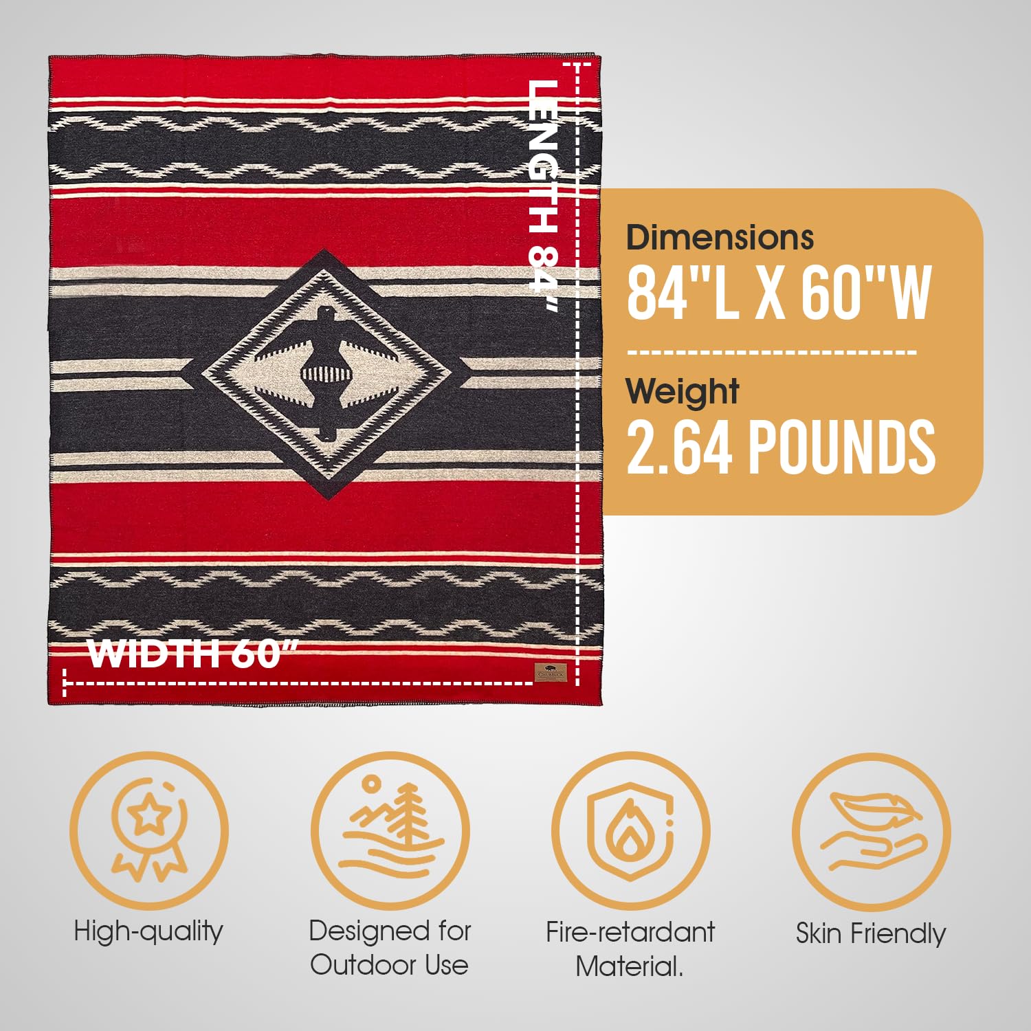 Premium 100% Wool Blanket for Winter Camping - 60