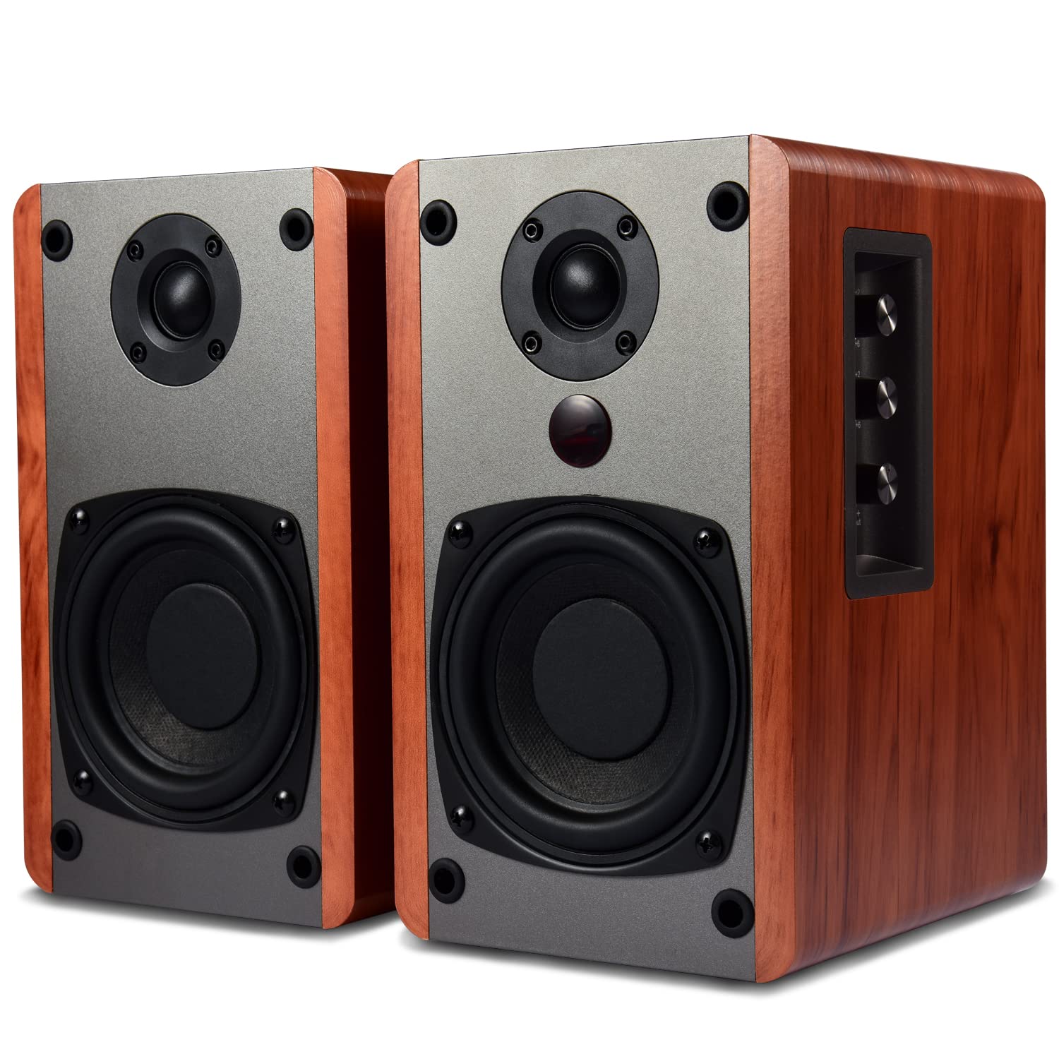 SINGING WOOD BT25 (2024 Version) 80W Bluetooth Bookshelf Speakers with Optical/Aux Inputs & Subwoofer Line Out - Premium Cherry Wood Enclosure for Home Theater, Gaming, PC, TV & Turntable Setup