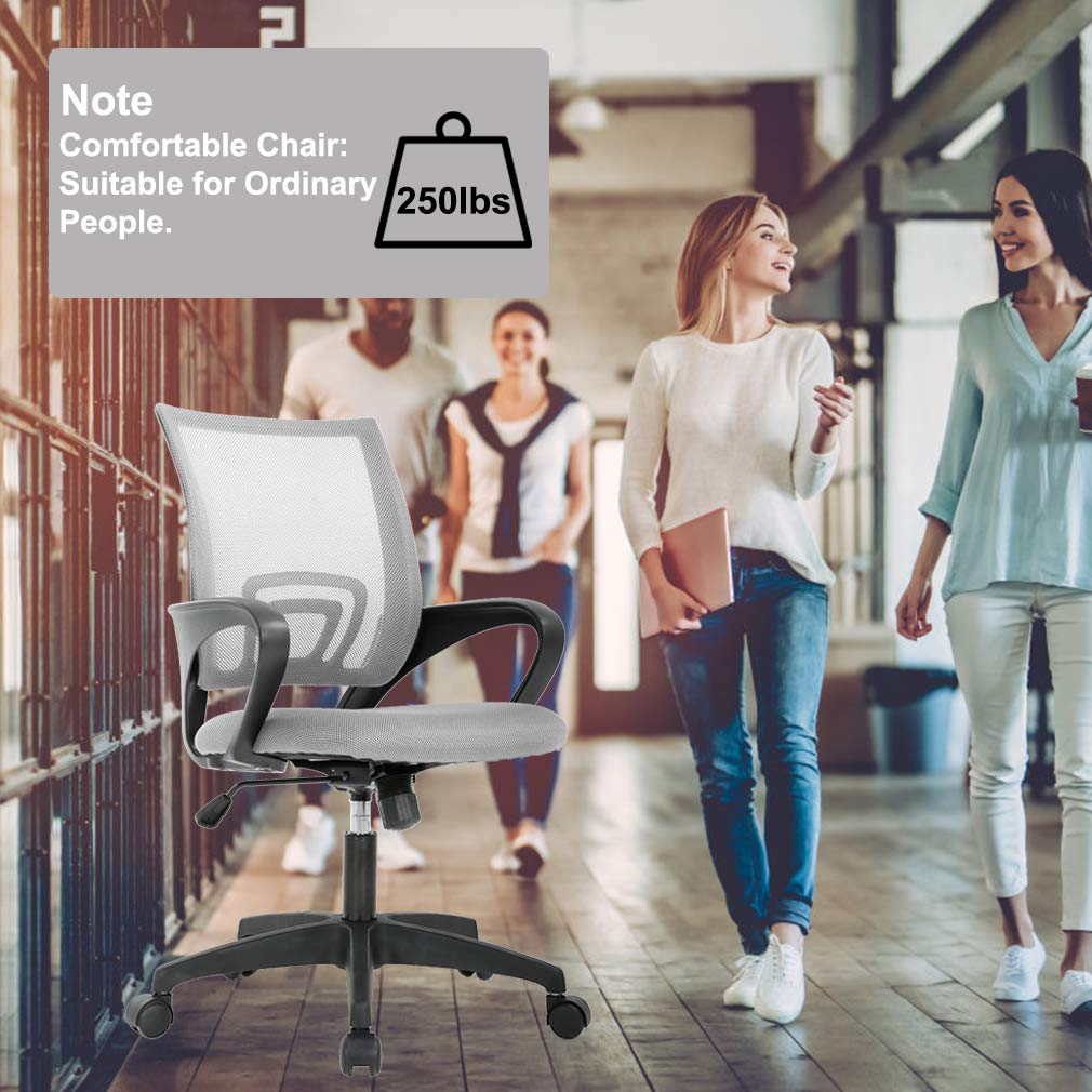 Best Ergonomic Office Chair - Adjustable Mesh Computer Desk Chair with Lumbar Support & Armrests, Mid Back Executive Swivel Rolling Task Chair for Home Office (Grey) - Perfect for Long Work Hours & Remote Work Comfort
