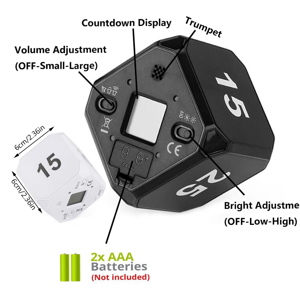 Hoshen Gravity Sensor Cube Timer - 5/15/25/45 Minute Countdown Kitchen Timer for Baking, Cooking, Study & Productivity - Black (Battery Not Included) | Perfect for Home, Office & Classroom Use