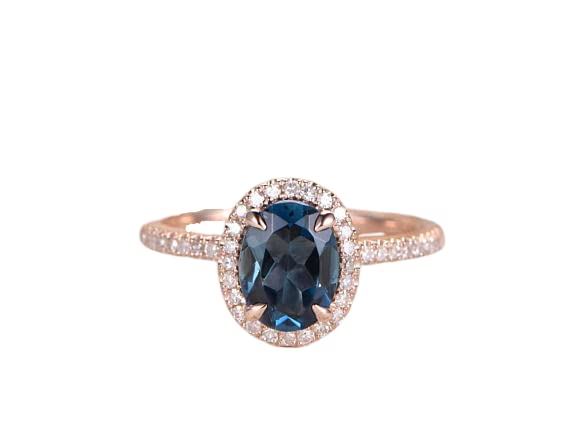 1ct Oval Cut London Blue Topaz Engagement Ring for Women - Simulated Diamond CZ Halo, Rose Gold Plated - Perfect for Proposals, Anniversaries & Special Occasions