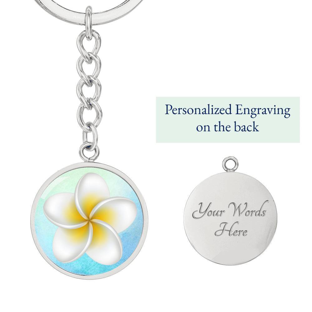 Frangipani Beachy Keychain - Tropical Flower Keyring for Women & Men - Perfect for Beach Vacations, Summer Outings & Travel Accessories