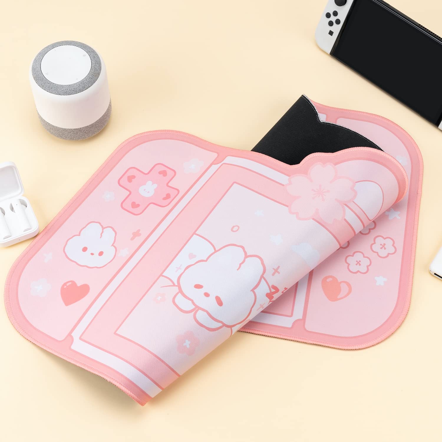 BelugaDesign Bunny Desk Pad - Large Pastel Pink Gaming Mouse Mat for Nintendo Switch, Keyboard & PC - Cute Kawaii Rabbit Anime Desk Protector - Perfect for Easter Gifts, Gaming Setups & Office Workspaces