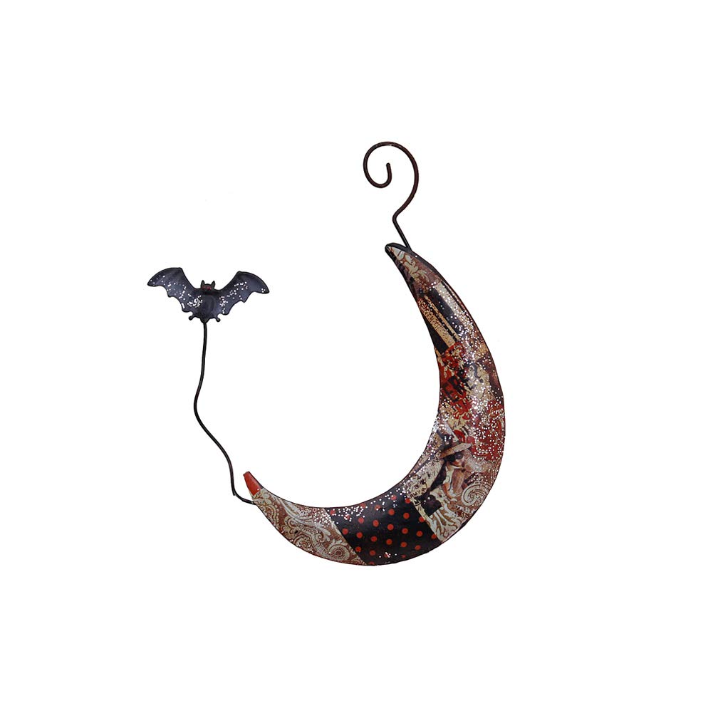 Vintage Metal Halloween Hanging Moon Decor with Bats - Indoor & Outdoor Halloween Yard Sign for Spooky Party, Home, Porch, and Garden Decoration