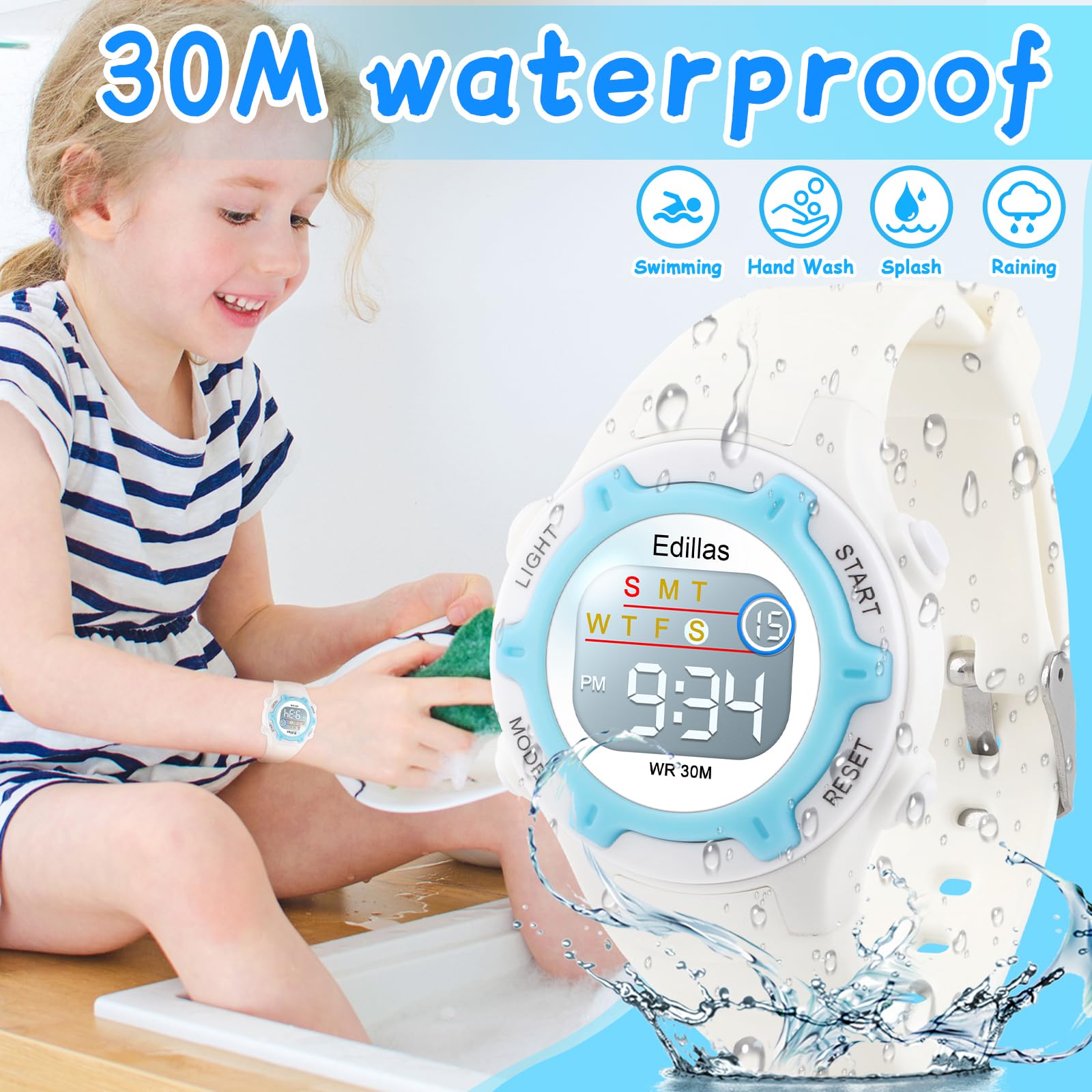 **Edillas Kids Digital Watch for Girls & Boys - Waterproof, LED Backlight, Alarm & Stopwatch - Perfect for School, Sports & Outdoor Activities (Ages 4-13)**