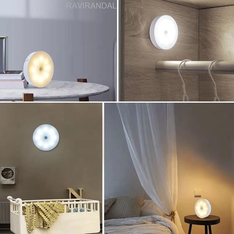 RAVIRANDAL Wireless Motion Sensor Light with USB Charging - Self Adhesive LED Magnetic Night Light for Home, Closet, Stairs & Hallway - Rechargeable Motion Activated Lighting (1 Pack)