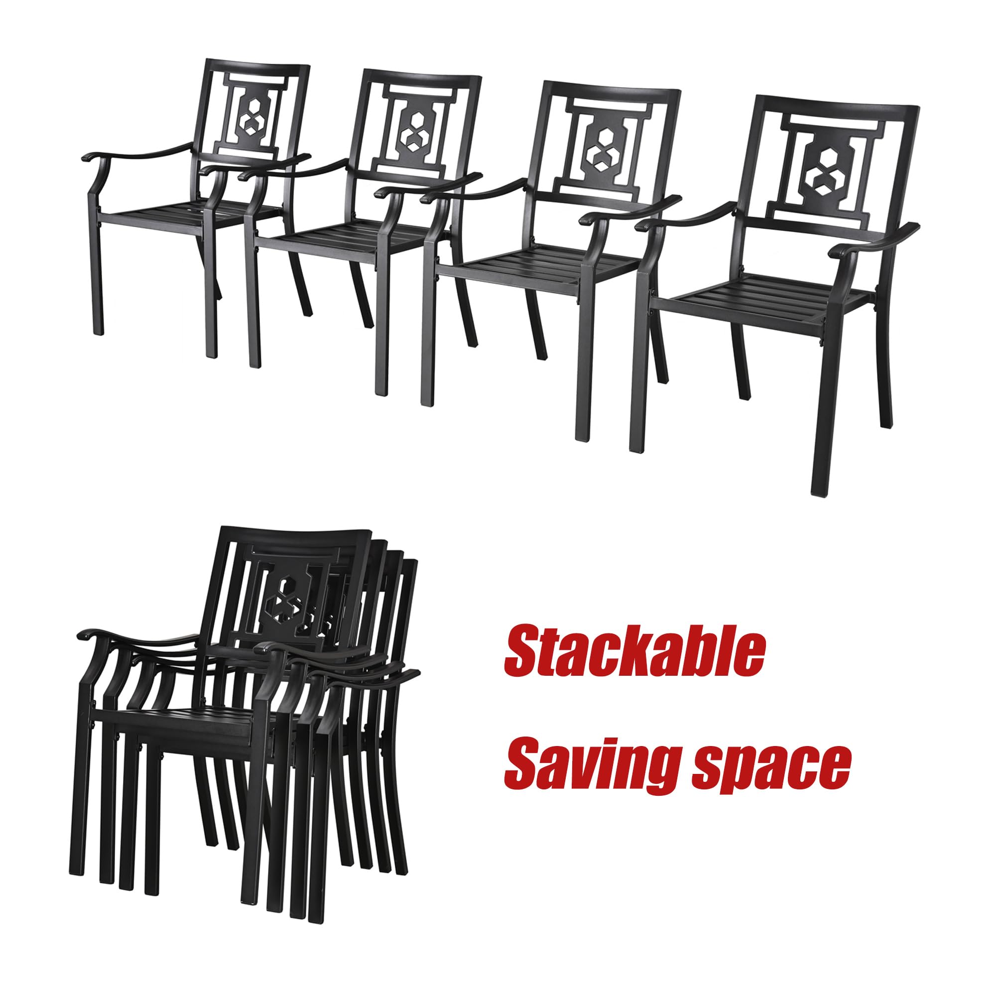 LOKATSE HOME 4-Piece Outdoor Patio Dining Chairs Set - Weather-Resistant Metal Frame Armchairs for Garden, Deck, Poolside & Backyard Decor - Comfortable Outdoor Furniture for Dining & Relaxing