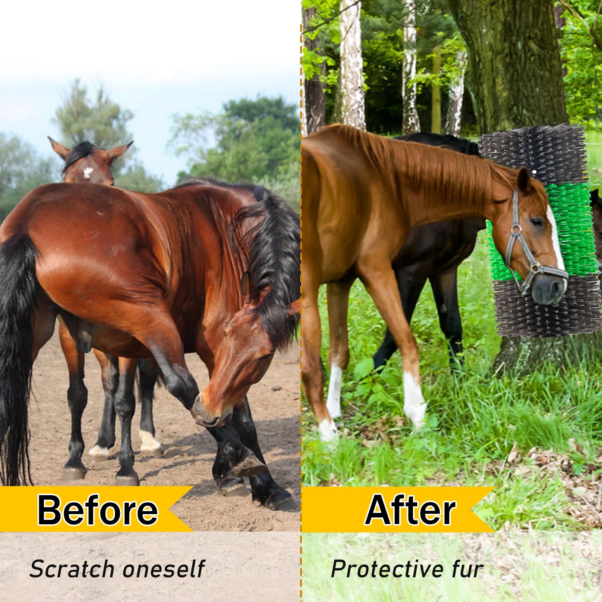 2PCS Livestock Scratch Brushes for Horses, Cattle, Pigs & Sheep - Anti-Itch Grooming Tool for Animal Comfort - Relieve Back Itching & Skin Irritation - Durable Green Farm Brush for Daily Use in Barns & Pastures