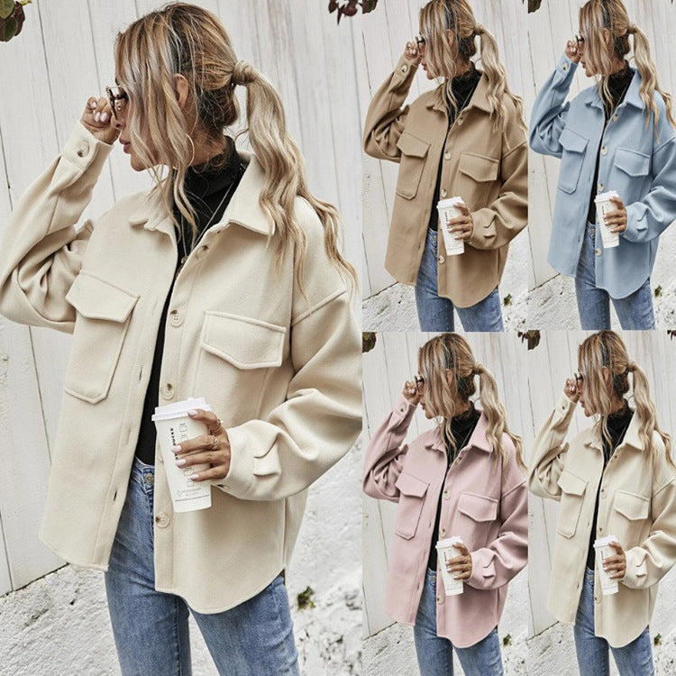 Women's Winter Wool Coat - Single Breasted Lapel Thickened Jacket, Loose Fit Short Outerwear for Fashion & Warmth - Perfect for Office, Travel & Casual Outfits