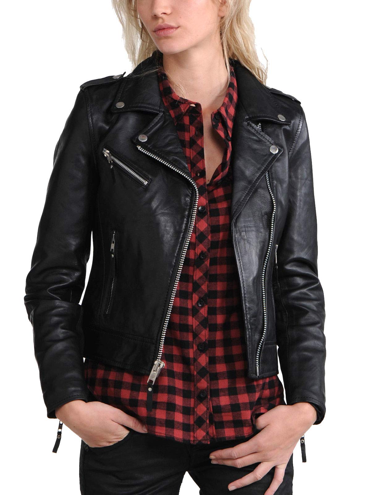 Women's Real Leather Motorcycle Jacket - Stylish Quilted Bomber Biker Jacket for Women (Black) | Perfect for Riding, Casual Outfits & Night Out