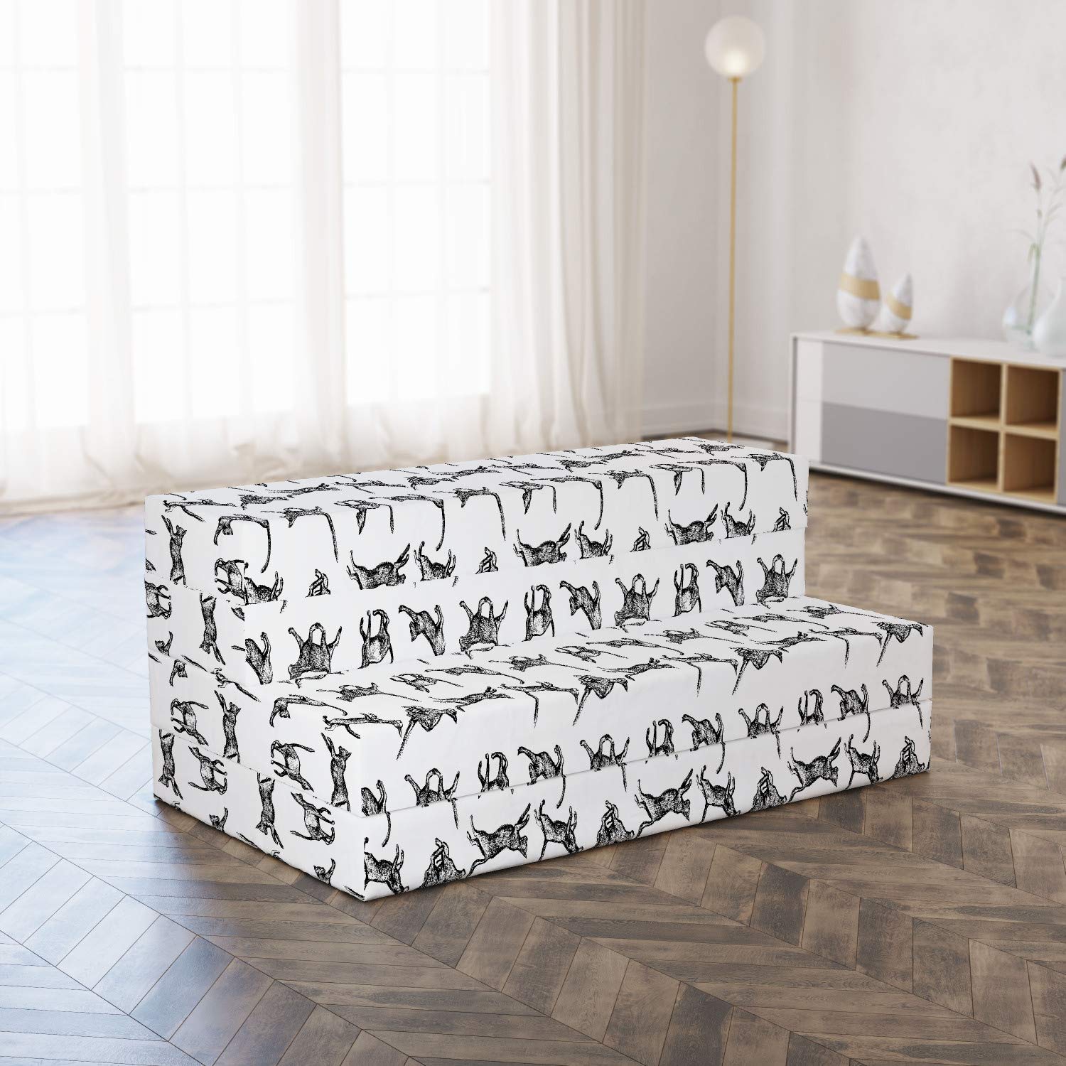 Ambesonne Charcoal Foldable Mattress for Cats - Playful Pet Lover Design, 78.7