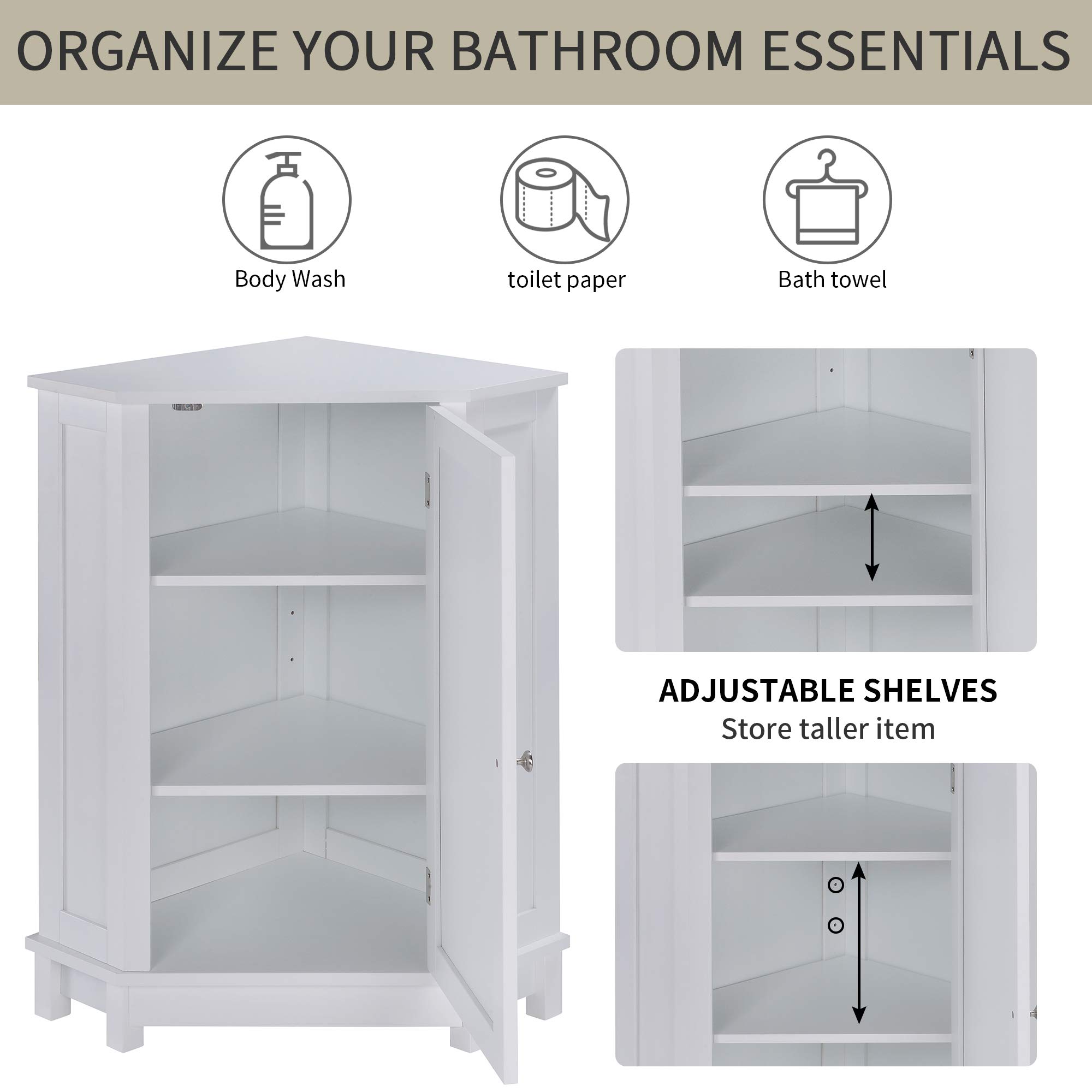 Merax White Corner Cabinet with Shelves - Bathroom, Kitchen & Living Room Floor Storage Organizer - Perfect for Small Spaces, Home Decor & Clutter-Free Organization