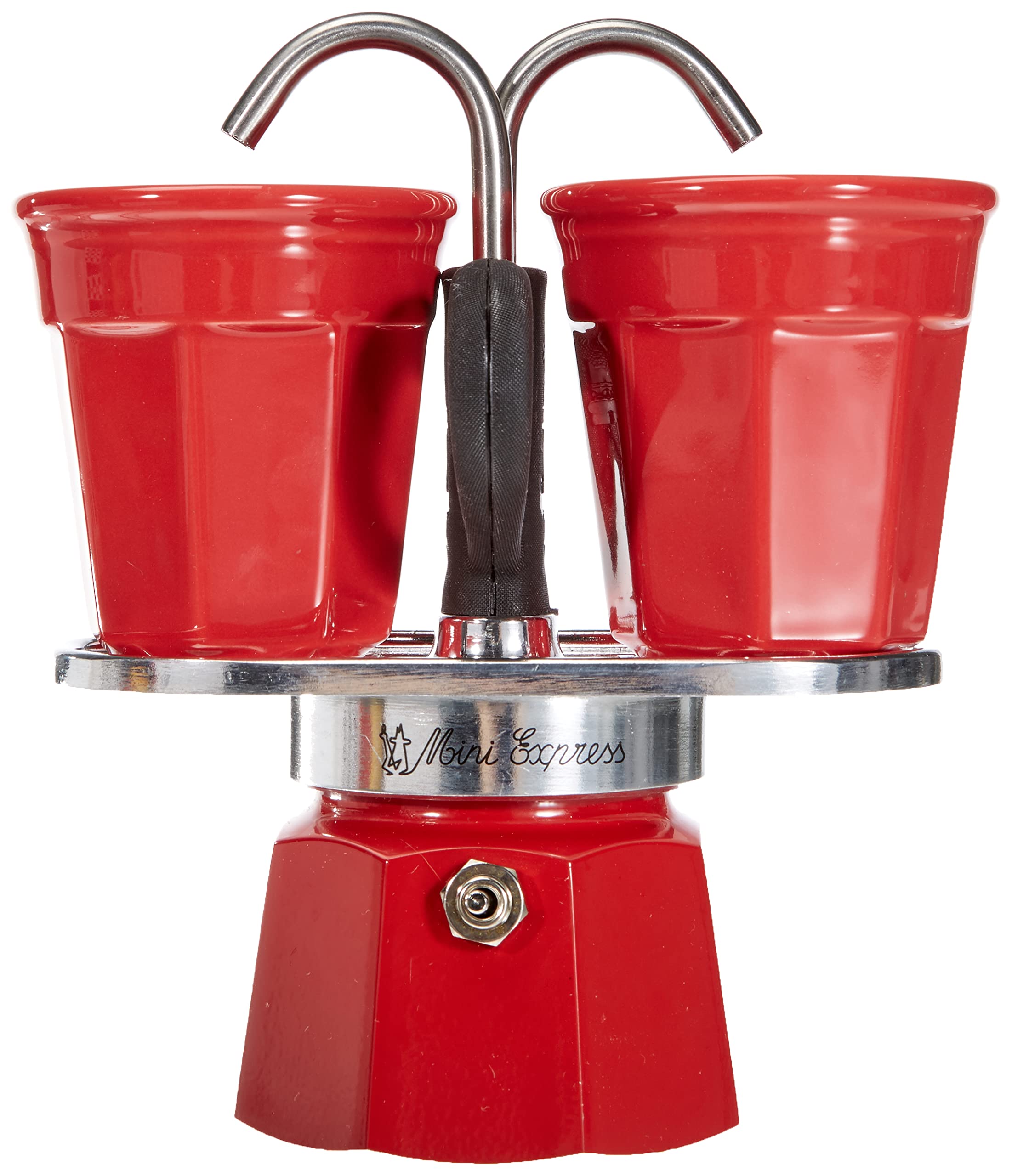 Bialetti Mini Express 2-Cup Stovetop Espresso Maker in Red - Perfect for Home, Office, and Travel Coffee Brewing