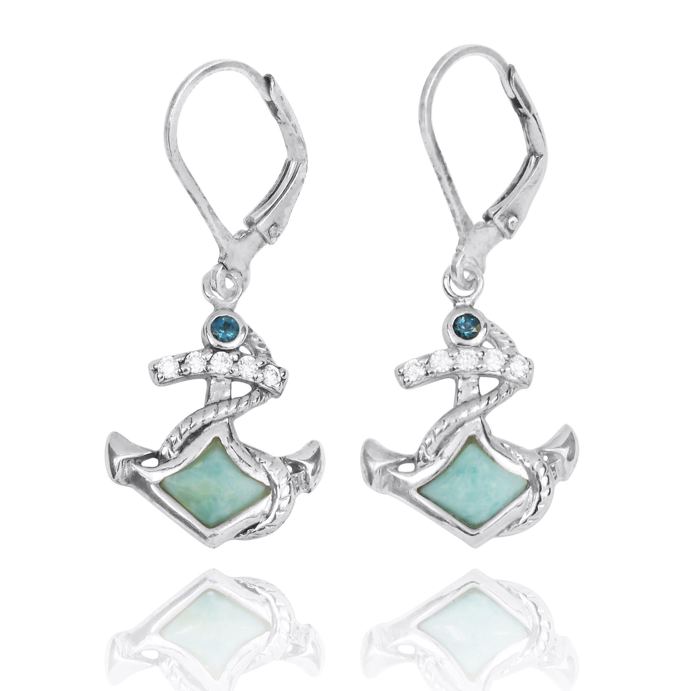 Anchor Earrings with Larimar and London Blue Topaz - Elegant Nautical Jewelry for Women - Perfect for Beach Vacations, Summer Outfits, and Gift Giving