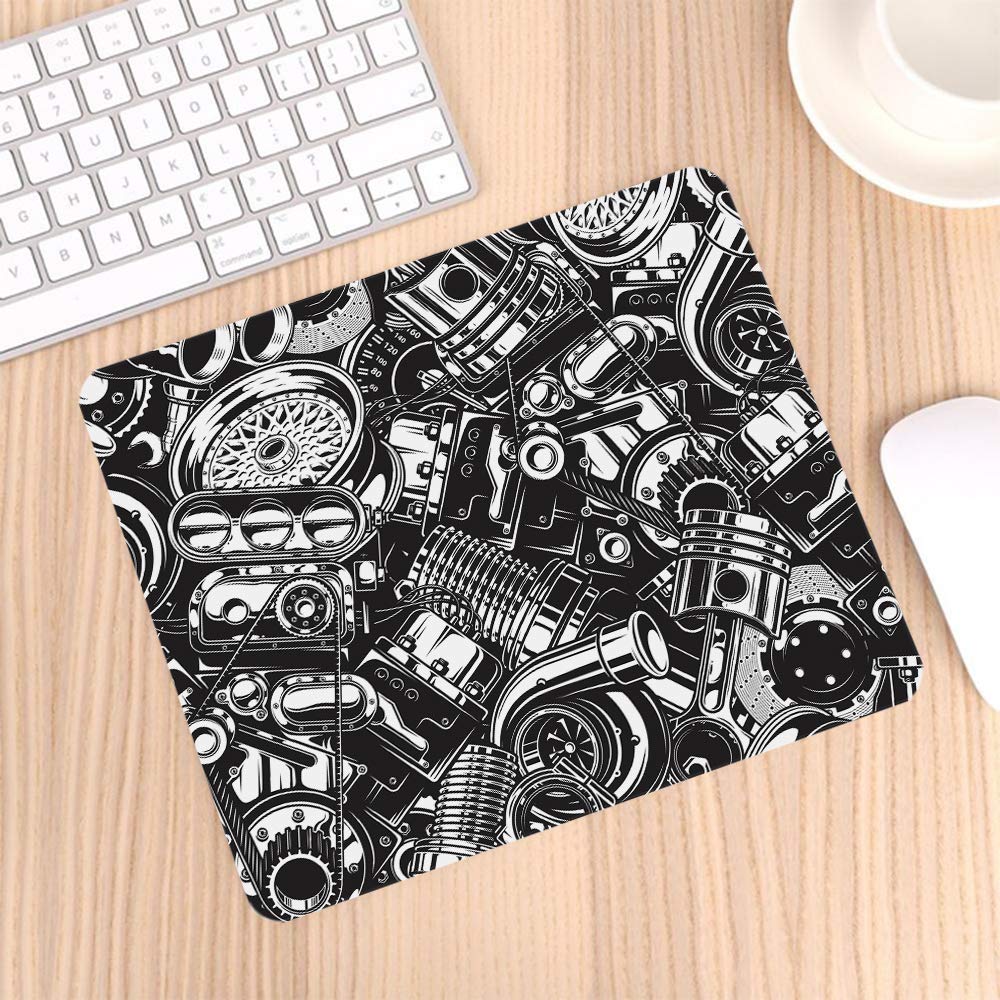 Non-Slip Rubber Gaming Mouse Pad - 9.5x7.9 Inch Black & White Car-Themed Design for PC, Laptop & Office Use | Perfect for Gamers, Work & Home Office Setup