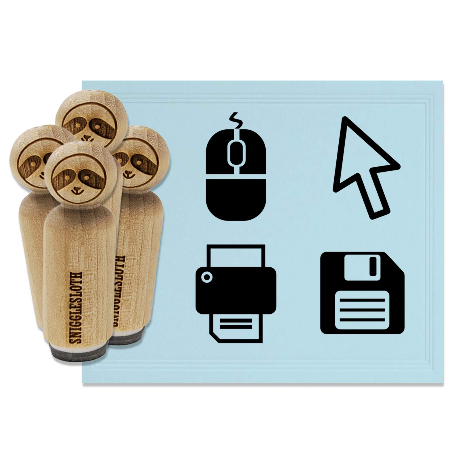 3/4 Inch Small Computer Mouse Floppy Disk Arrow Printer Rubber Stamp Set for DIY Crafting, Scrapbooking & Planner Decoration - Vintage Office Theme Stamps for Journals, Cards & Stationery