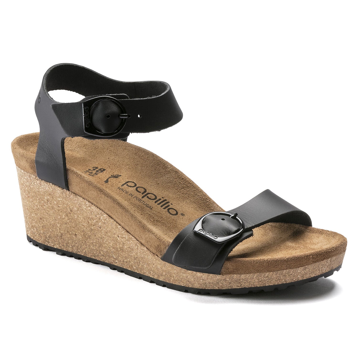 Birkenstock Soley Ring Buckle Leather Wedge Sandals for Women - Black Comfortable Slip-On Shoes | Perfect for Summer, Beach, and Casual Outfits