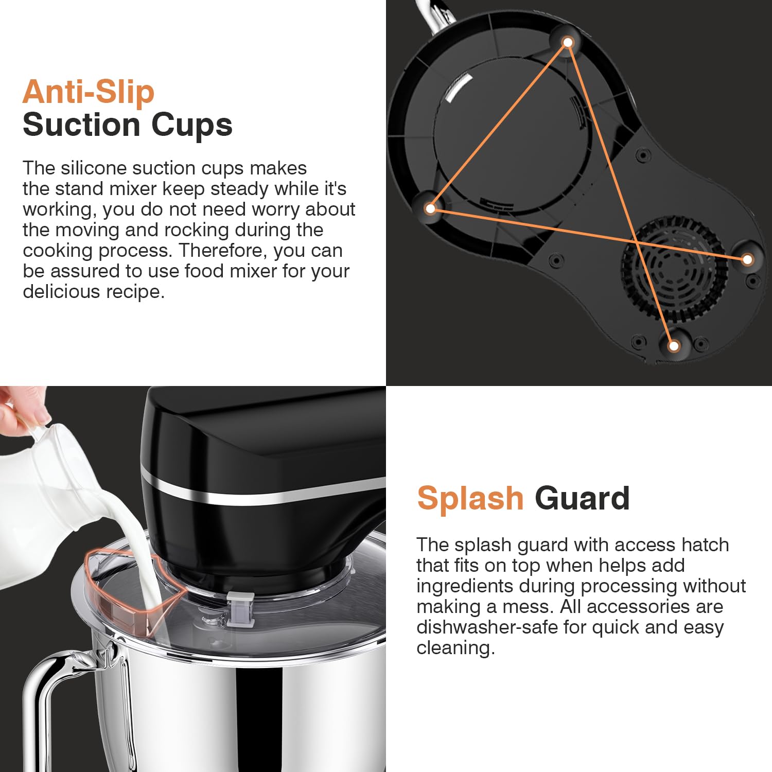 5-Quart Mini Angel Electric Stand Mixer with Dough Hook, Flat Beater & Wire Whisk - 10+ Speed Settings & Splash Guard - Perfect for Baking, Cooking & Meal Prep (Black)