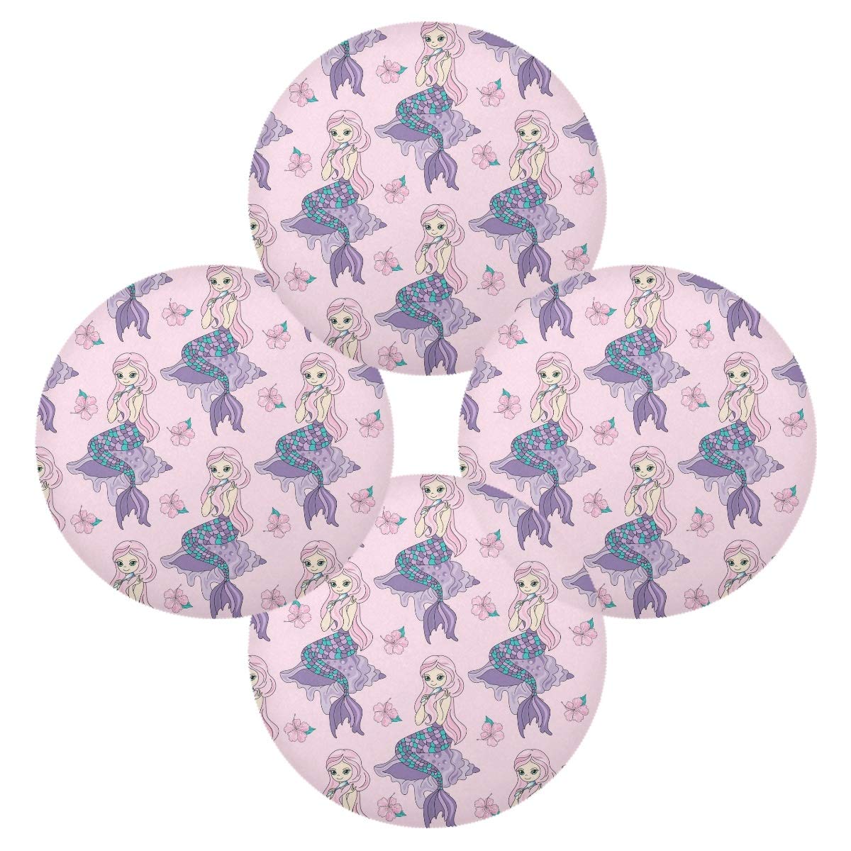 MCHIVER Waterproof Placemats Set of 4 - 15.4 Inch Non-Slip Dining Table Mats with Mermaid Pink Sea Travel Design, Perfect for Holiday Dinner Parties, Home Decor & Daily Use