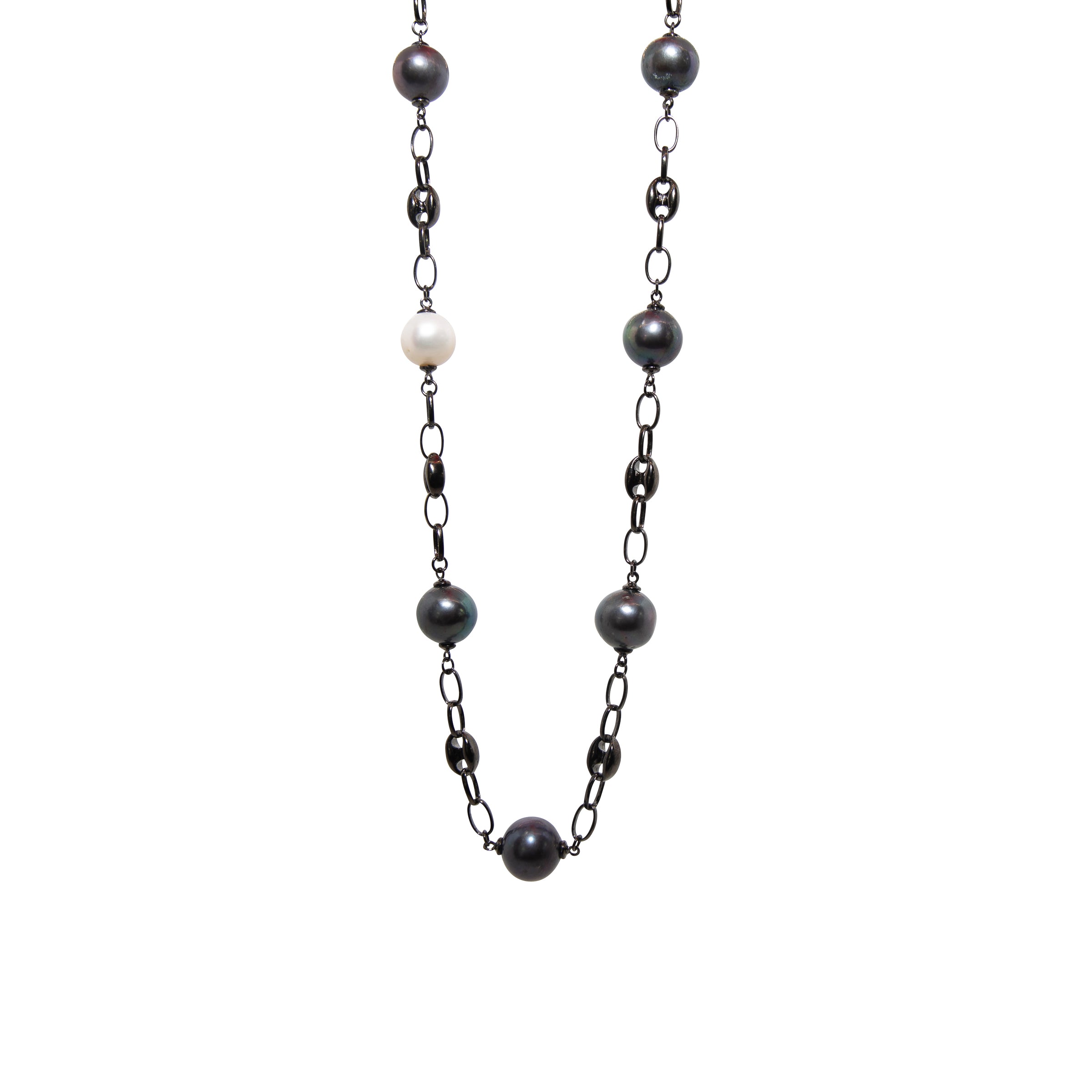 Elegant Black & White Pearl Sterling Silver Rhodium Necklace - 18 Inch Chain for Women, Perfect for Weddings, Parties & Special Occasions