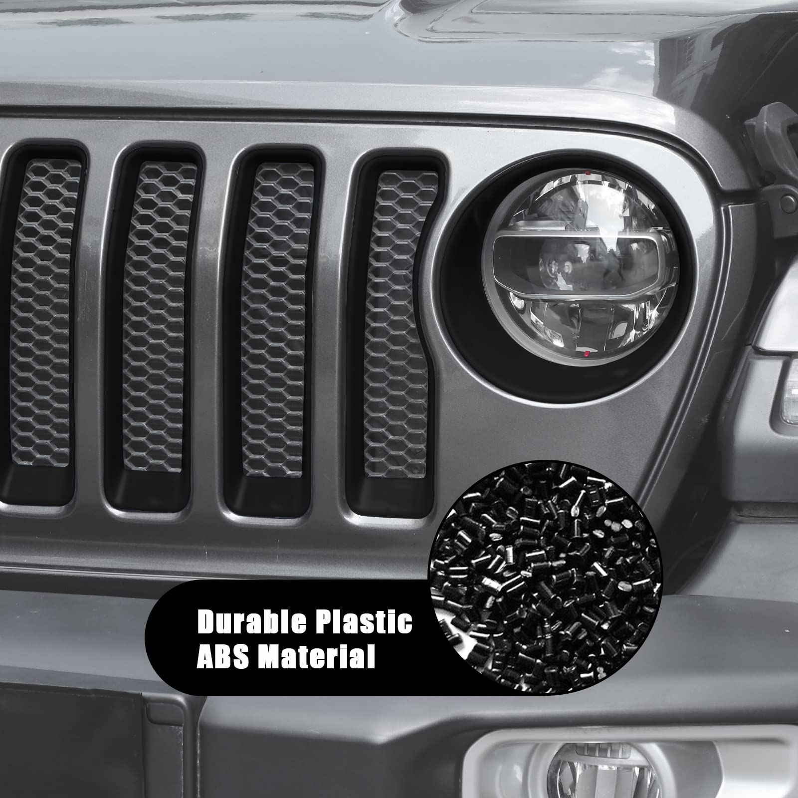 JeCar Matte Black Front Grill Inserts & Headlight Trim Cover - Exterior Accessories for Jeep Wrangler JL & Unlimited (2018-2023) | Upgrade Your Off-Road Style & Protection