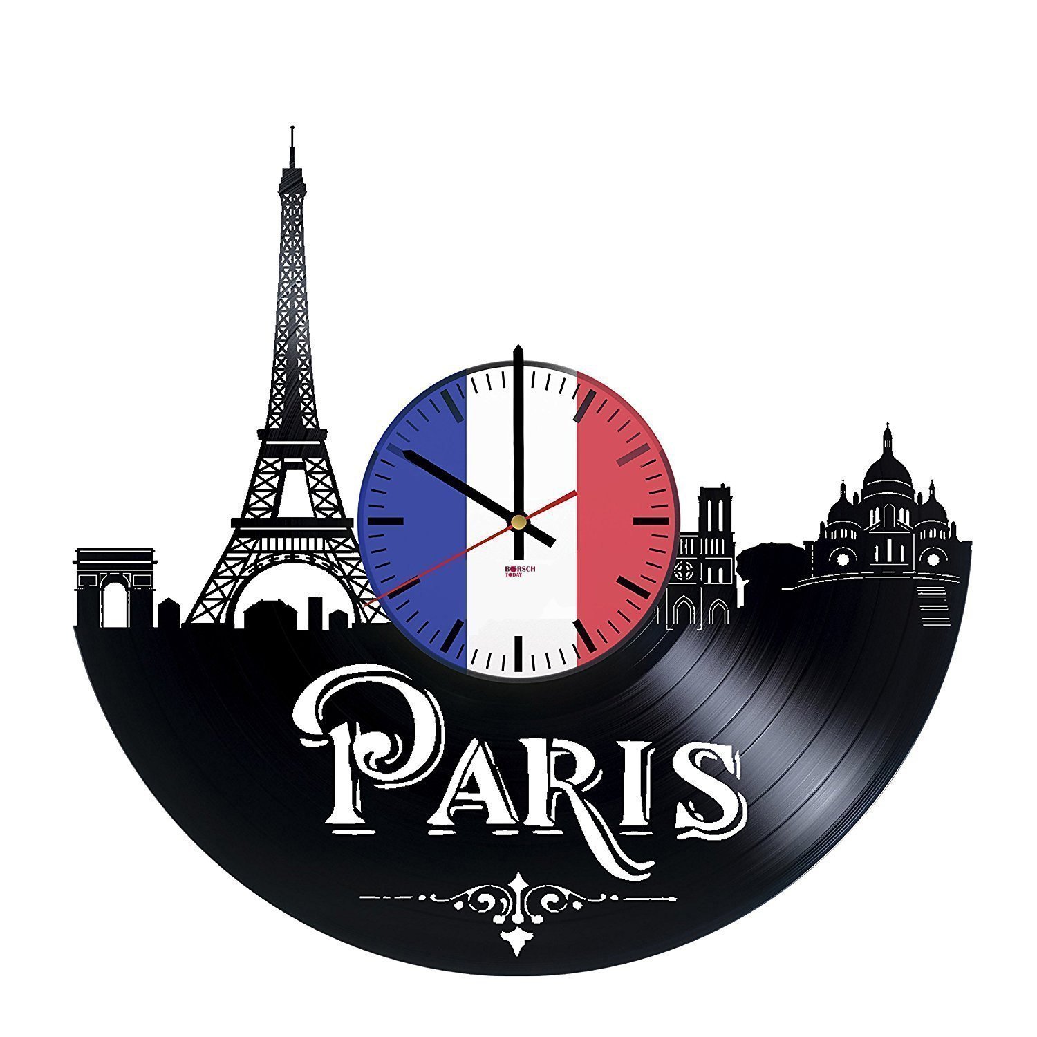 Paris Skyline Handmade Vinyl Record Wall Clock - Unique Bedroom Wall Decor & Gift for Men/Women - France City Modern Art - Perfect for Home, Office & Music Lovers' Spaces