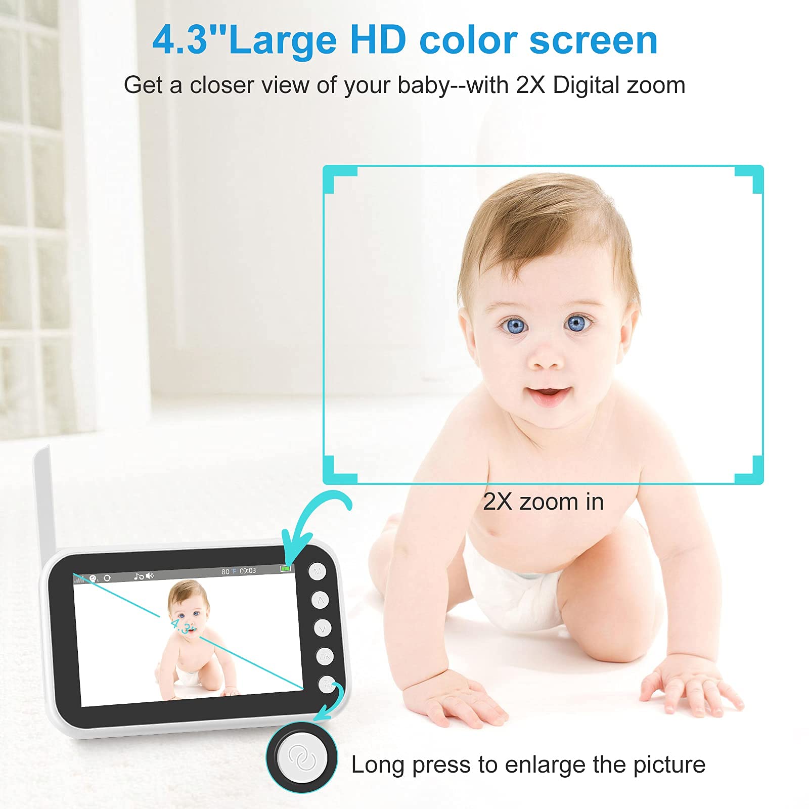 Best Video Baby Monitor with HD Camera & Two-Way Audio - Flexible Mount Shelf & Adjustable Stand for Nursery, Bedroom, and Travel Use