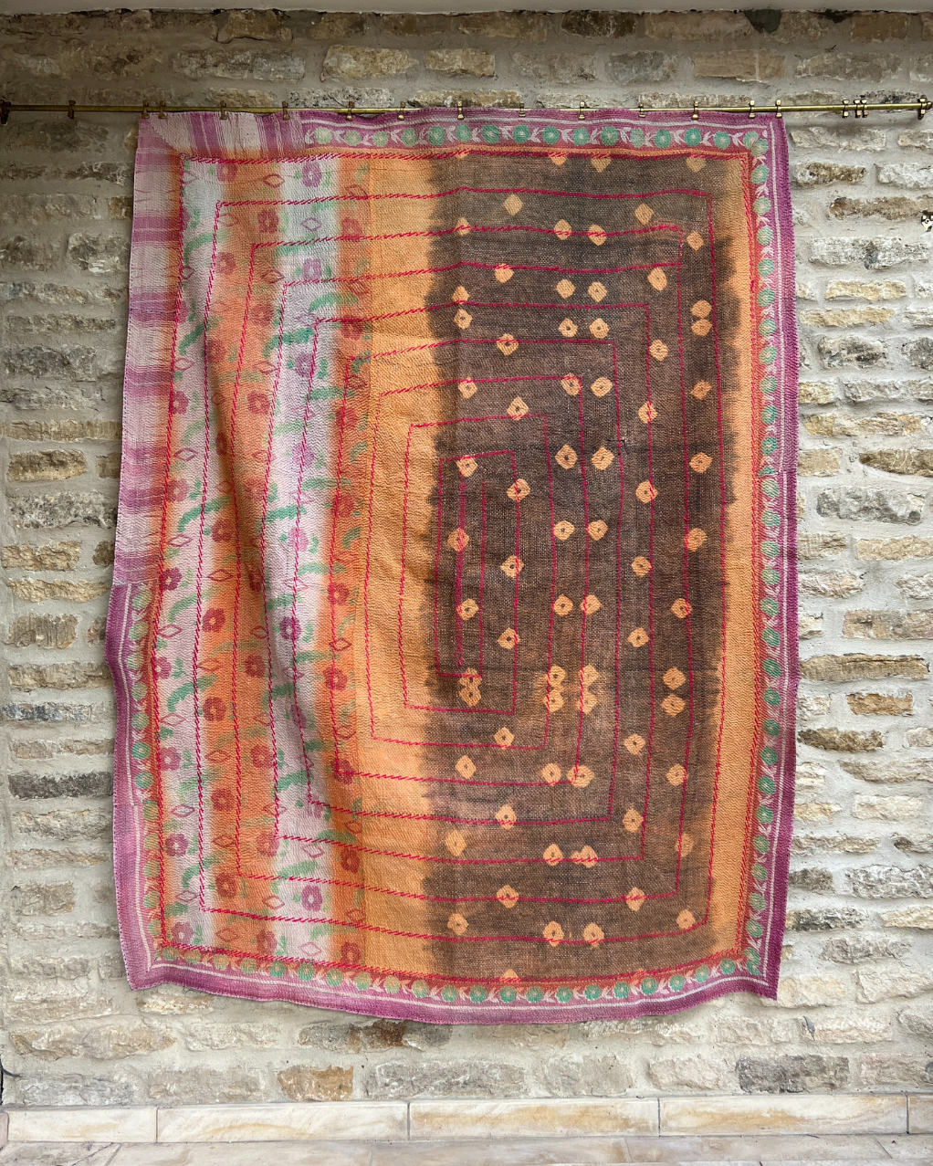 Handmade Midweight Kantha Quilt No. 744 - Soft Cotton Bedspread, Lightweight Blanket for All Seasons | Perfect for Bedroom, Sofa, Travel & Cozy Home Decor