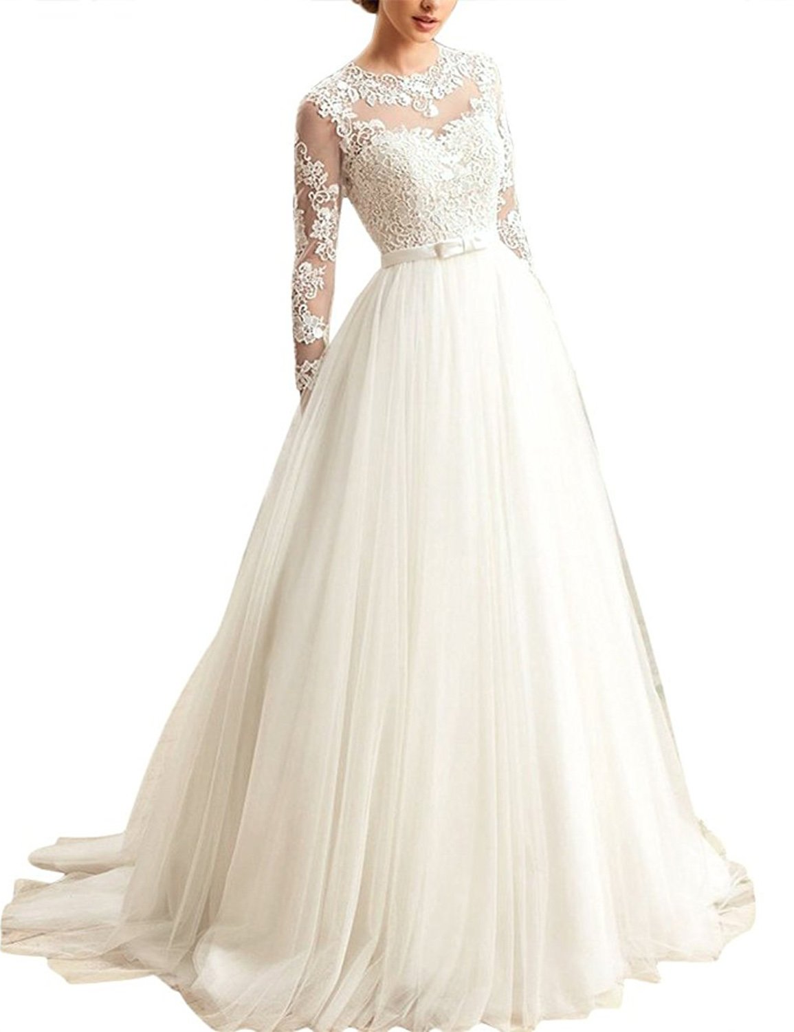 Elegant A-Line Wedding Dresses for Women - Long Sleeve Lace Bridal Gowns | Perfect for Church, Beach & Formal Weddings