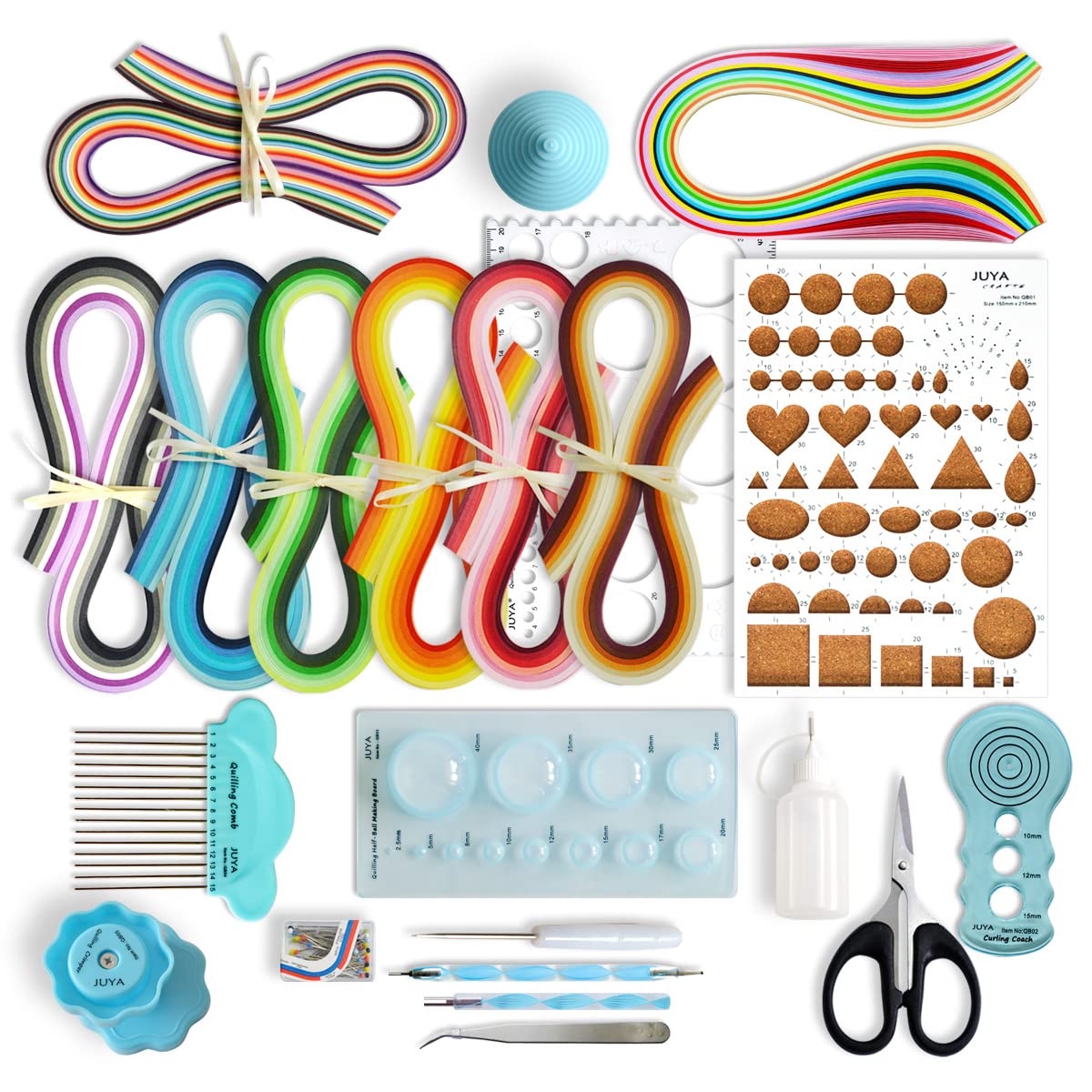 Premium Paper Quilling Kit with 960 Strips & 14 Tools (3mm Width, Blue Tools, Includes Glue) - Perfect for DIY Crafts, Scrapbooking, and Handmade Greeting Cards