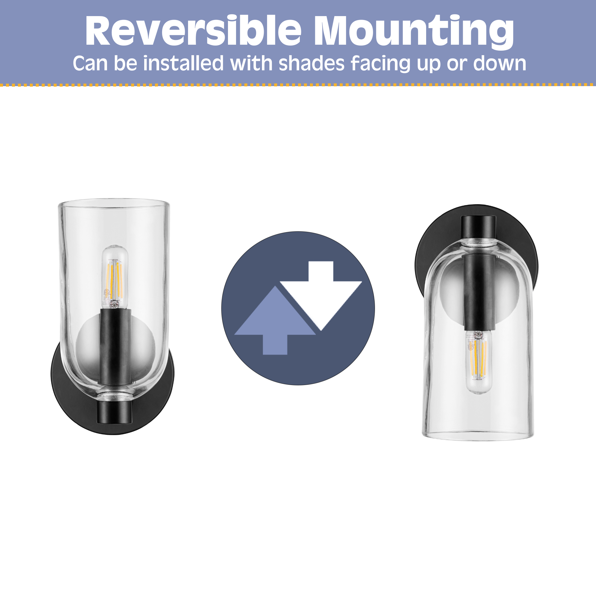1 Light Hansley Wall Sconce - Matte Black with Clear Glass Shade for Bedroom, Living Room, or Hallway Lighting