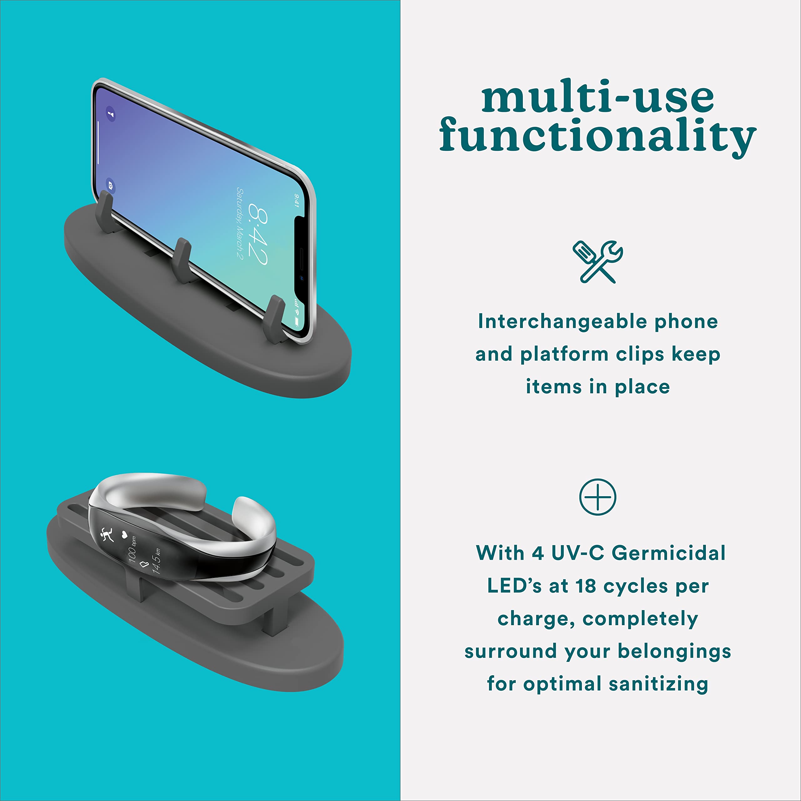 HoMedics UV-Clean Sanitizer Bag - Portable UV Sterilizer for Phone, Keys, Glasses, Bottles | Kills 99.9% of Germs & Bacteria | Perfect for Travel, Office, Gym & Home Use
