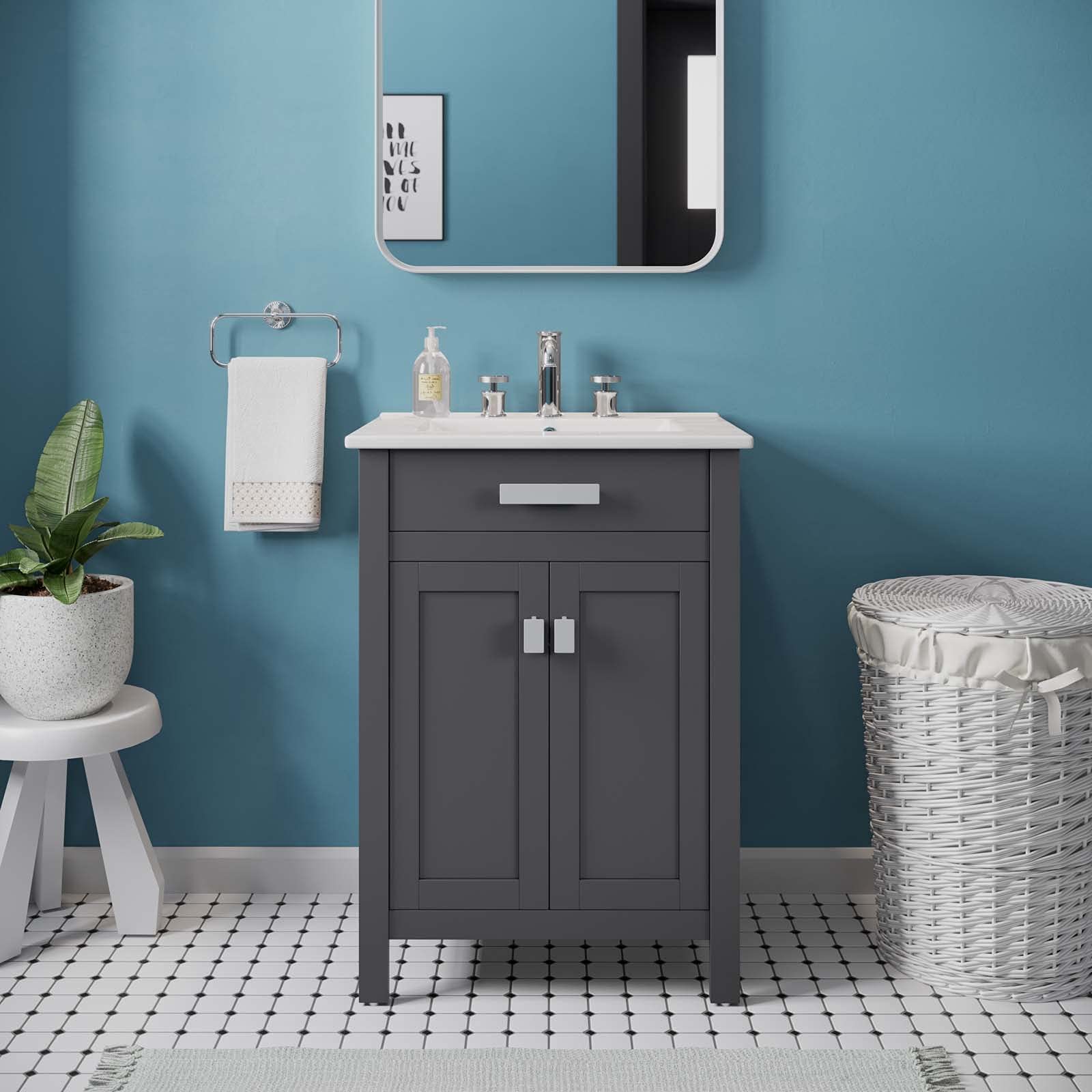 Modern Wood Sink Vanity Cabinet in Grey, White - Contemporary Bathroom Storage for Hotel, Bedroom & Master Suite - Perfect for Small Spaces & Luxurious Bathroom Upgrades