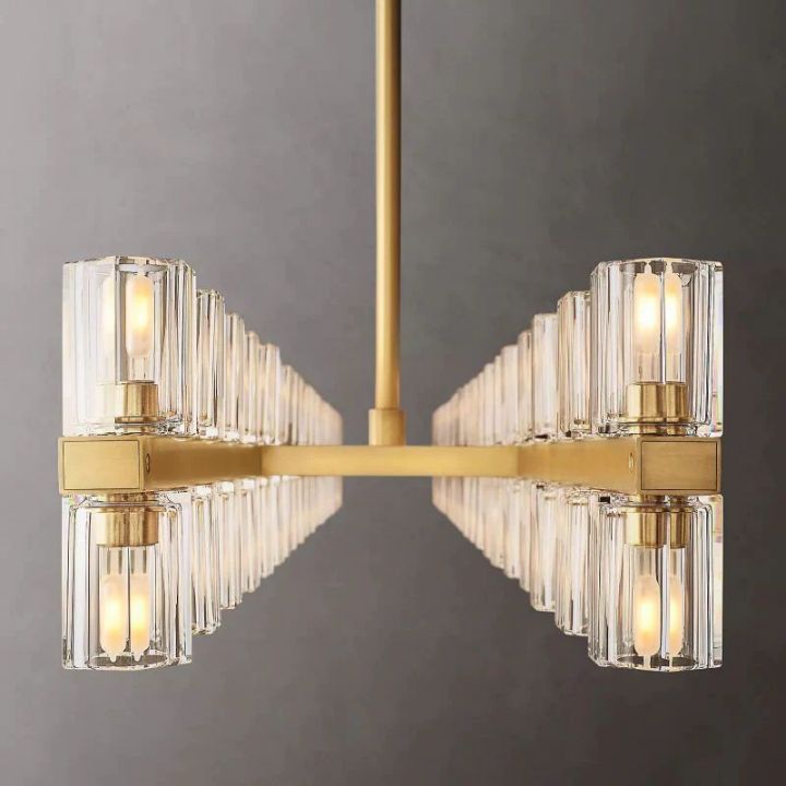 Elegant Aurora Wine Glass Rectangular Chandelier - 72 LED Lights for Dining Room, Kitchen Island & Bar Decor | Modern Crystal Pendant Lighting Fixture