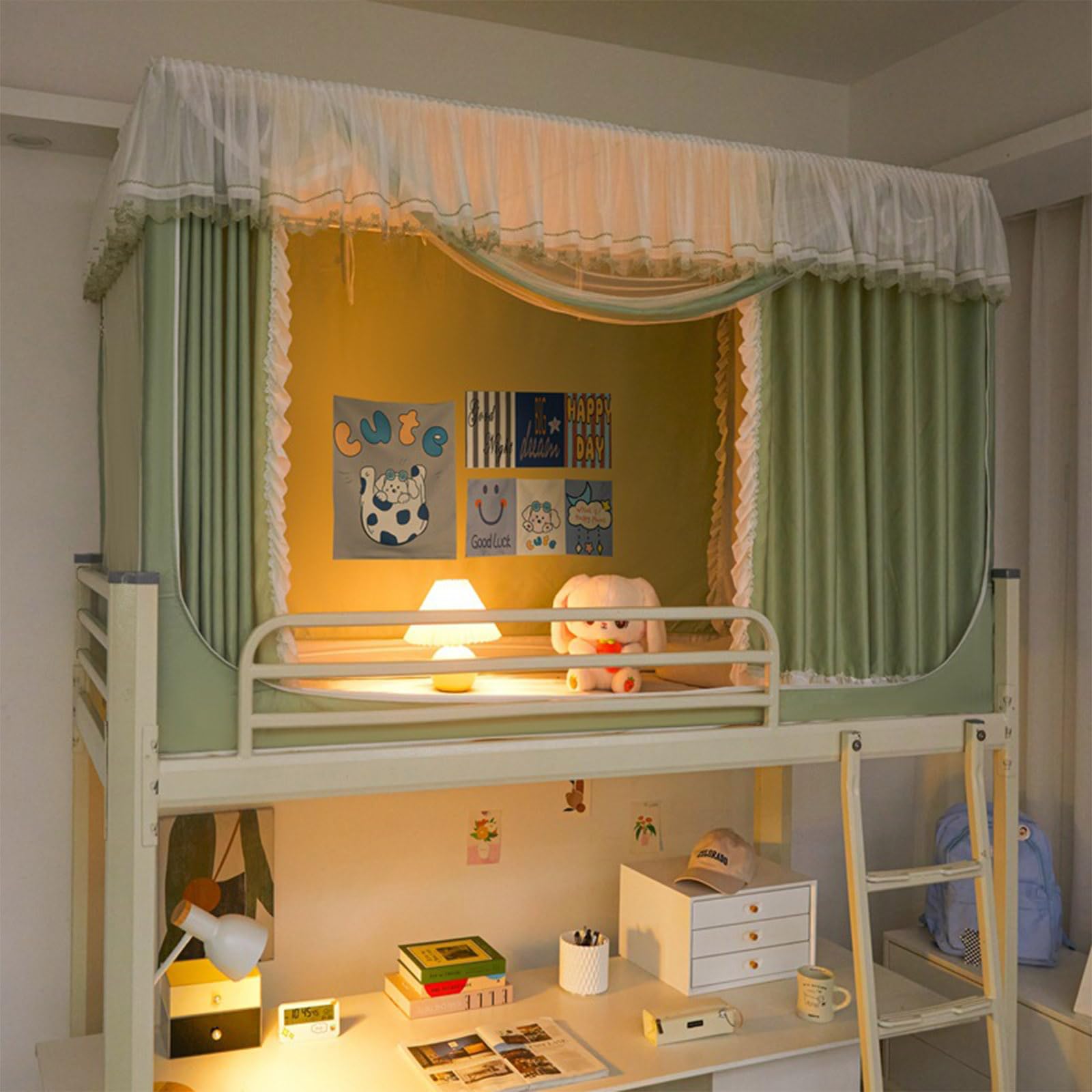 Top Bunk Bed Tent for Twin Size - Princess Style Lace Dream Canopy with Breathable Fabric, Blackout Curtains & Inner Storage Pockets - Perfect for Kids' Loft Beds, College Dorms & Sleep Privacy (Black) | Great for Sleepovers, Reading Nooks & Personal Space Retreats