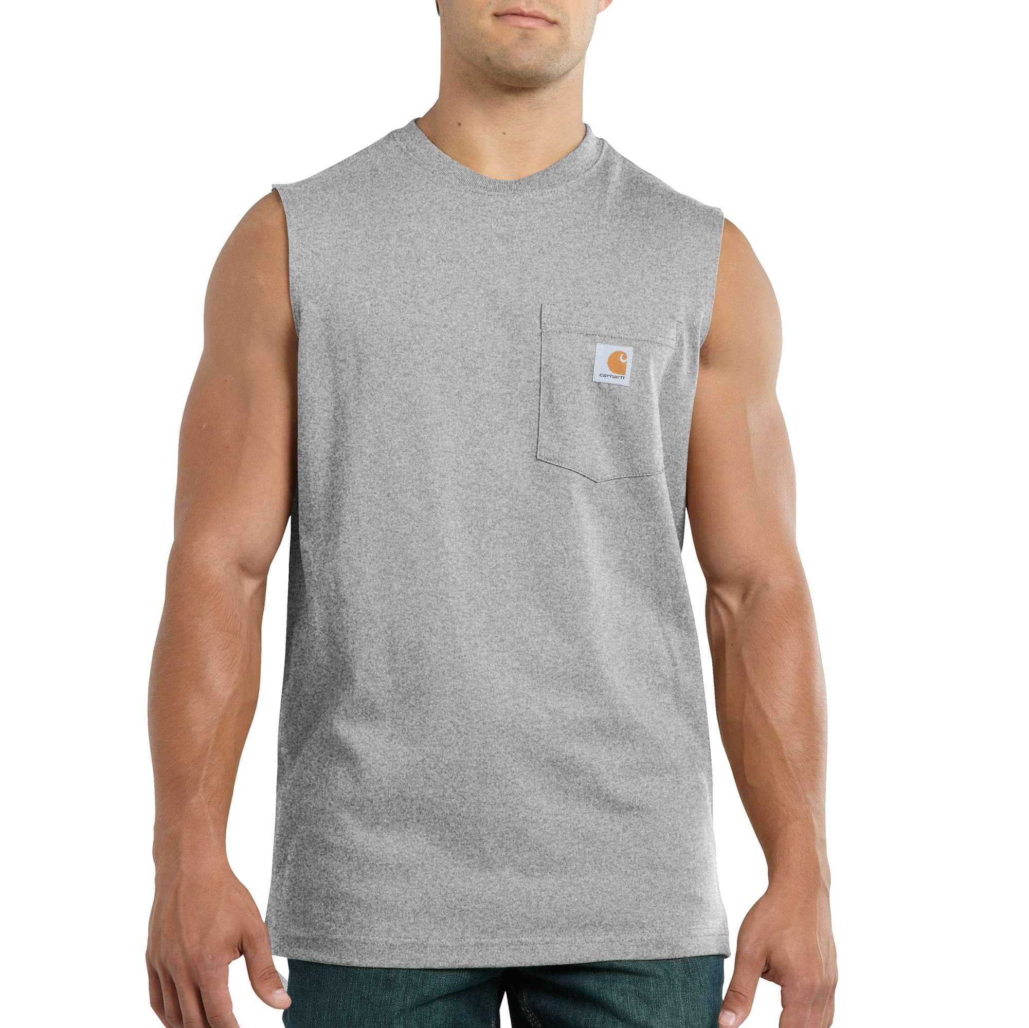 Carhartt Men's Relaxed Fit Heavyweight Sleeveless Pocket T-Shirt - Grey - Workwear, Gym & Outdoor Activities