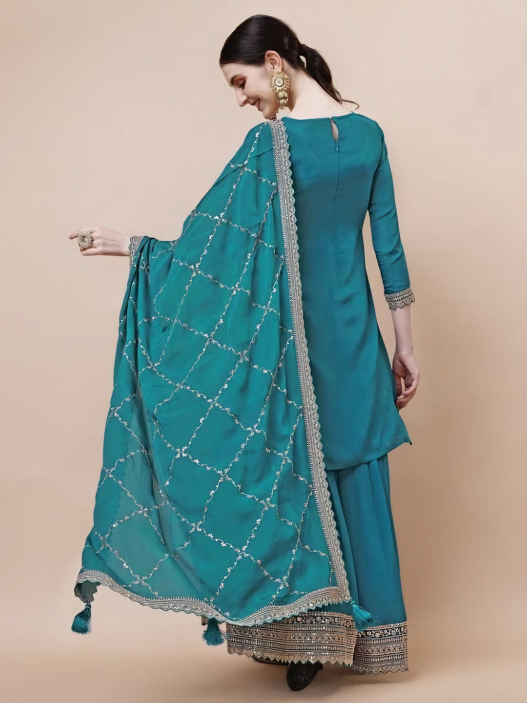 Elegant Blue Designer Party Wear Sharara Suit for Women - Perfect for Weddings, Festivals & Special Occasions