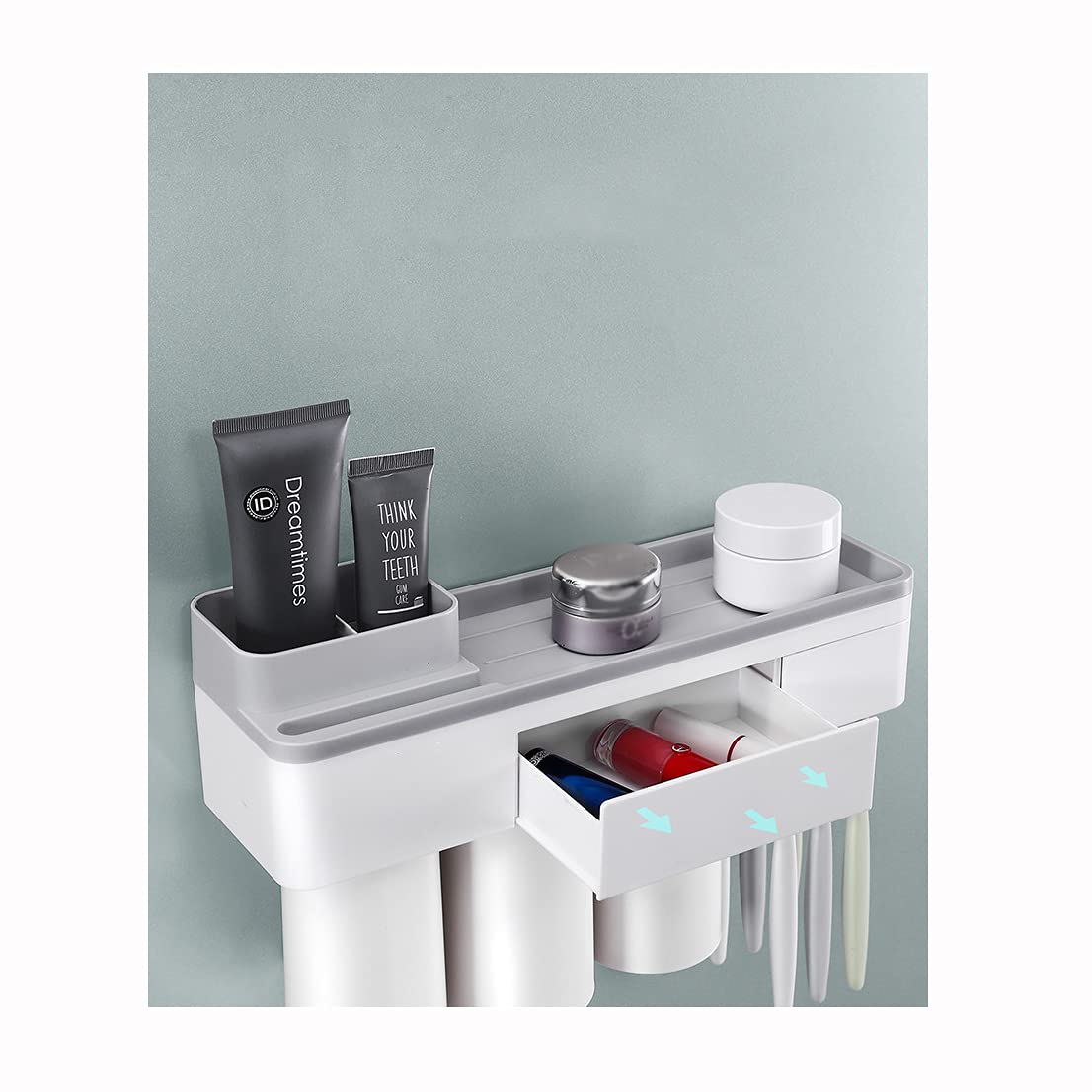 Premium Toothbrush Holder with Mouthwash Cup & Toothpaste Squeezer - 2 Cup Design (Powder) for Bathroom Organization & Countertop Storage