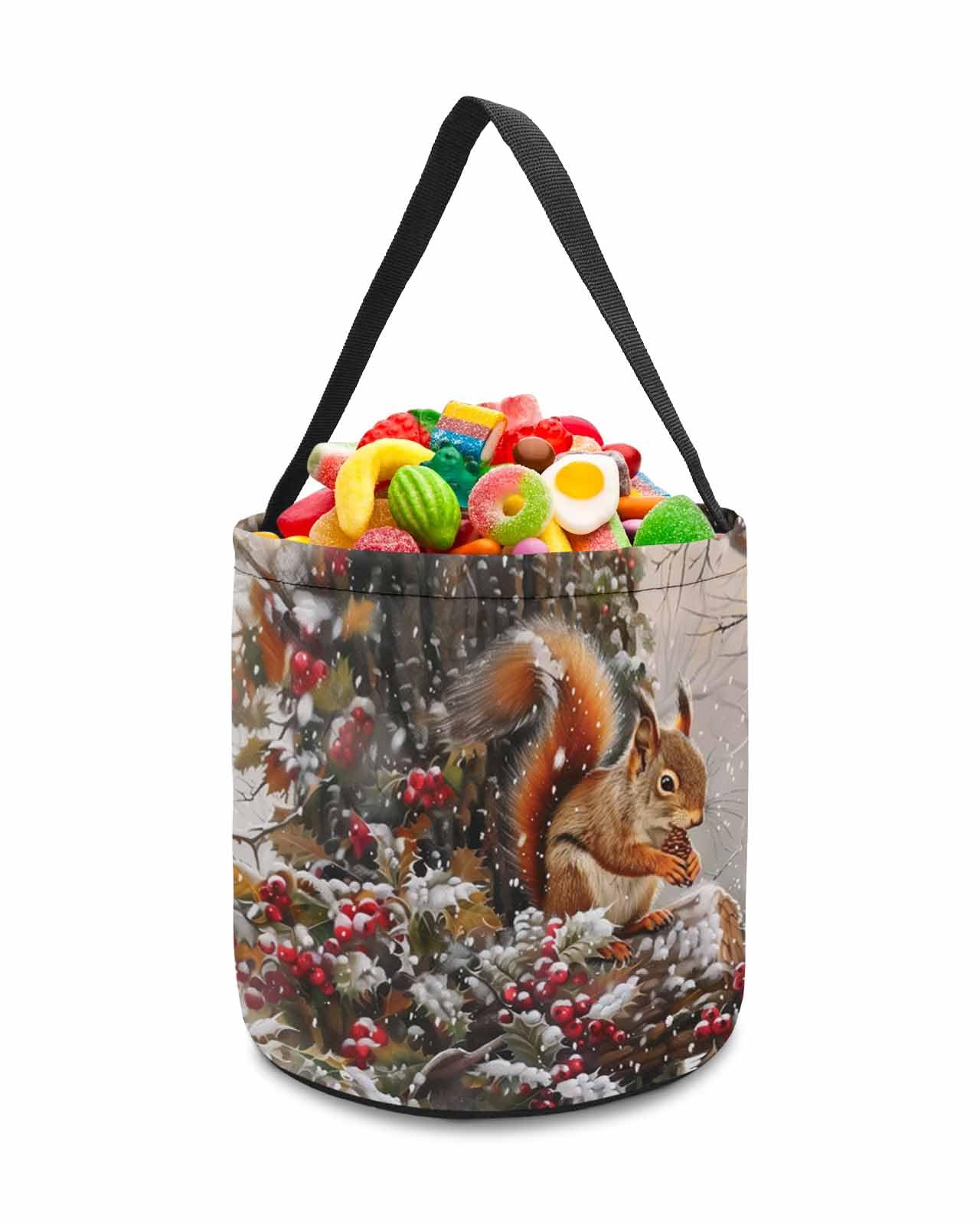 2 Pack Reusable Halloween Trick or Treat Candy Bags | Christmas Pine Tree Squirrel Design Collapsible Goody Bucket for Holiday Parties, Gift Baskets & Winter Celebrations – Perfect for Trick-or-Treating, Christmas Stocking Stuffers & Seasonal Decor